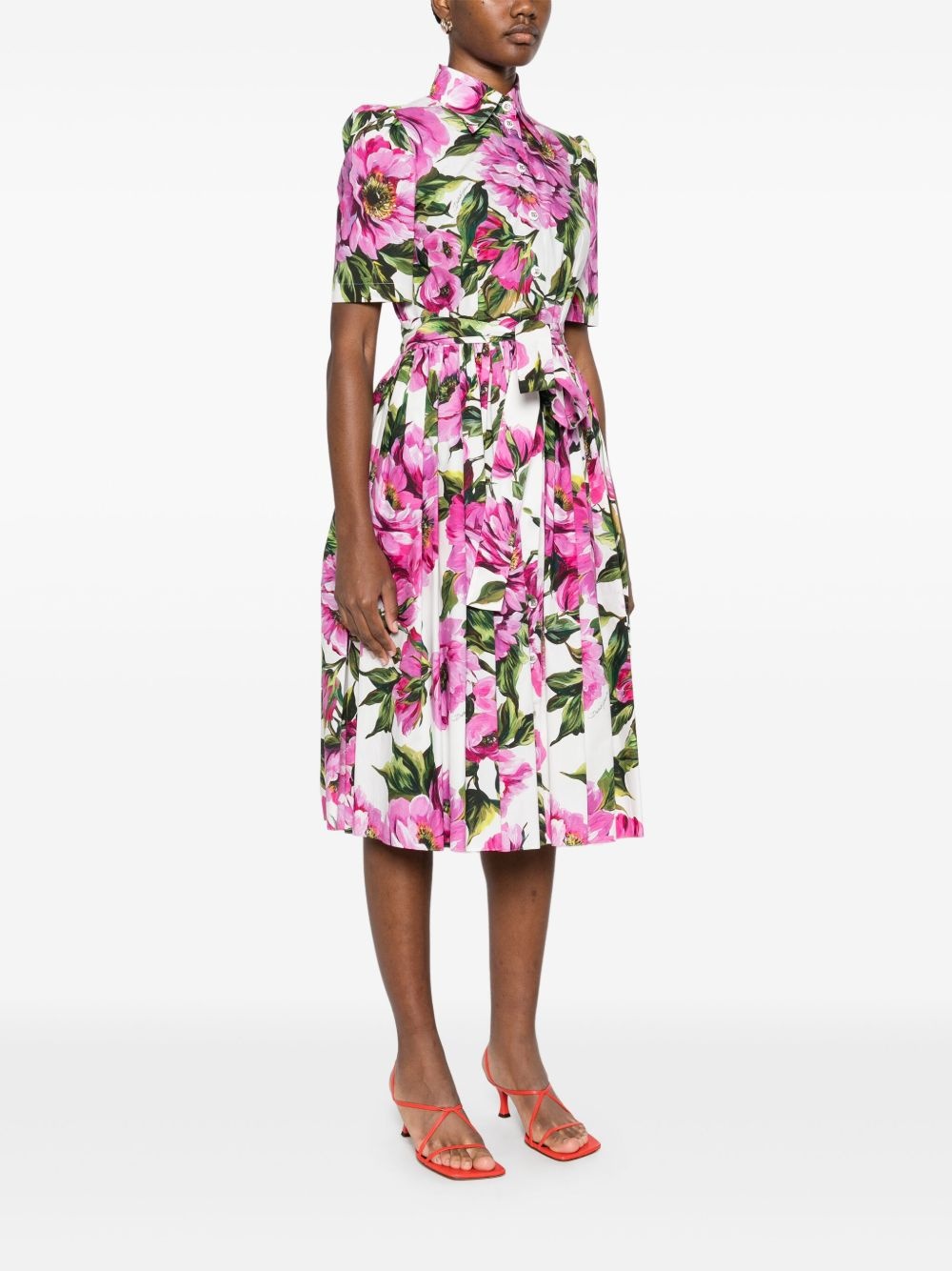 peonie-print cotton midi dress - 3