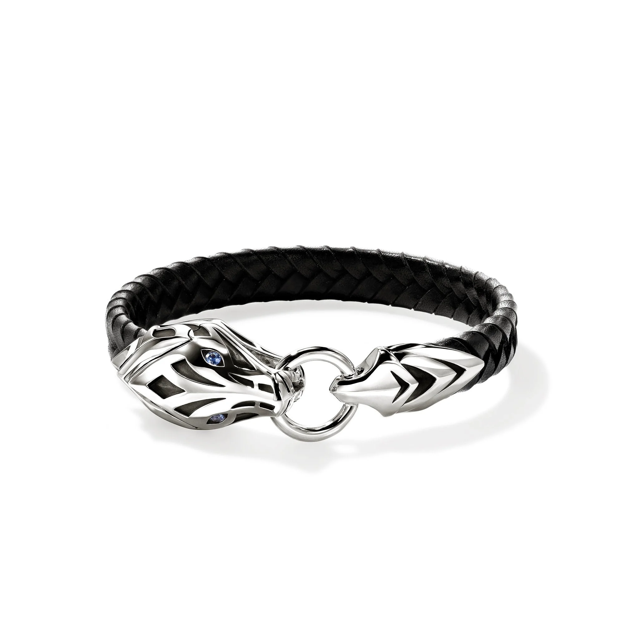 Naga Bracelet, Leather, Sterling Silver, Blue Sapphire, 10MM - 1