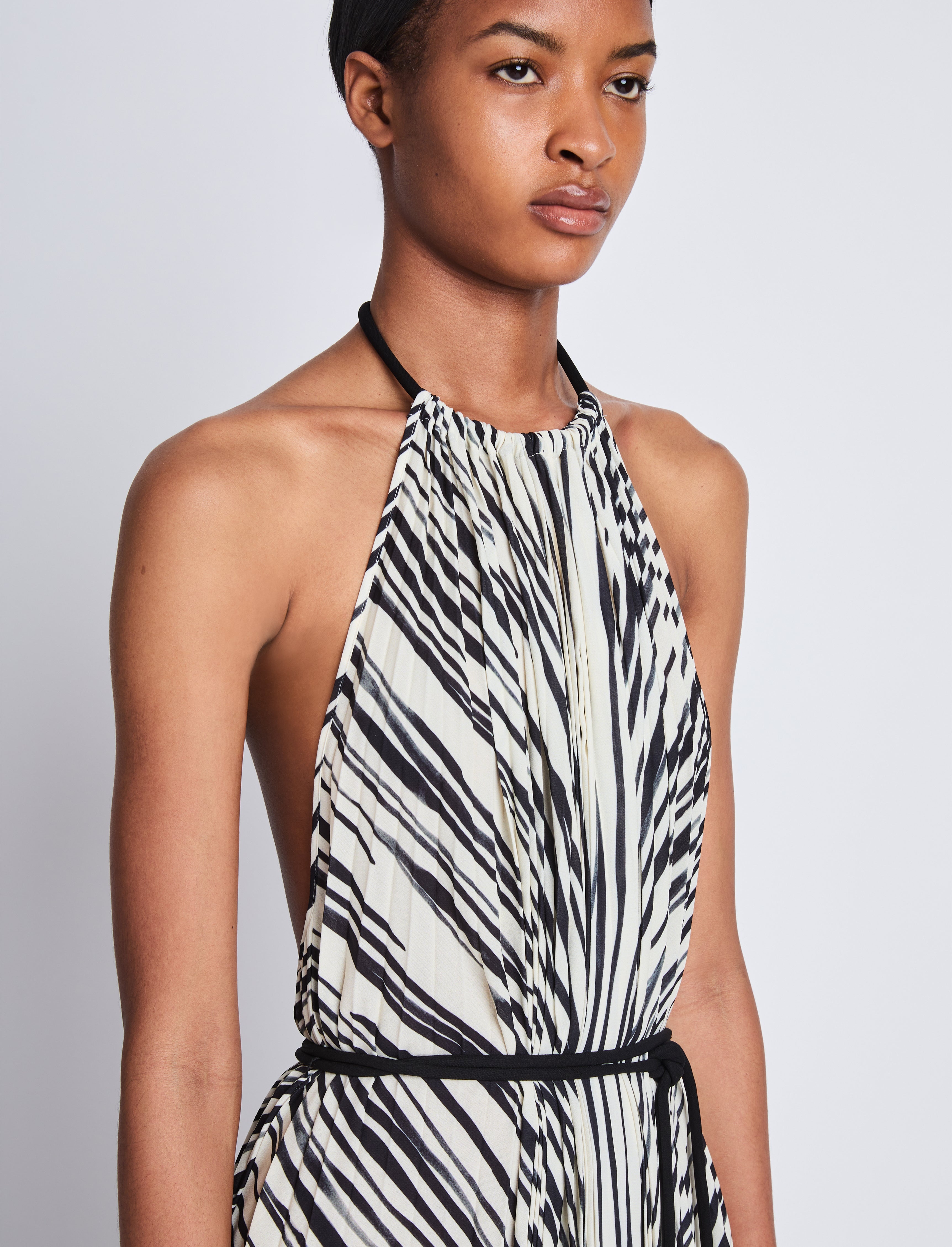 Frida Halter Dress in Printed Sheer Pleated Chiffon - 5