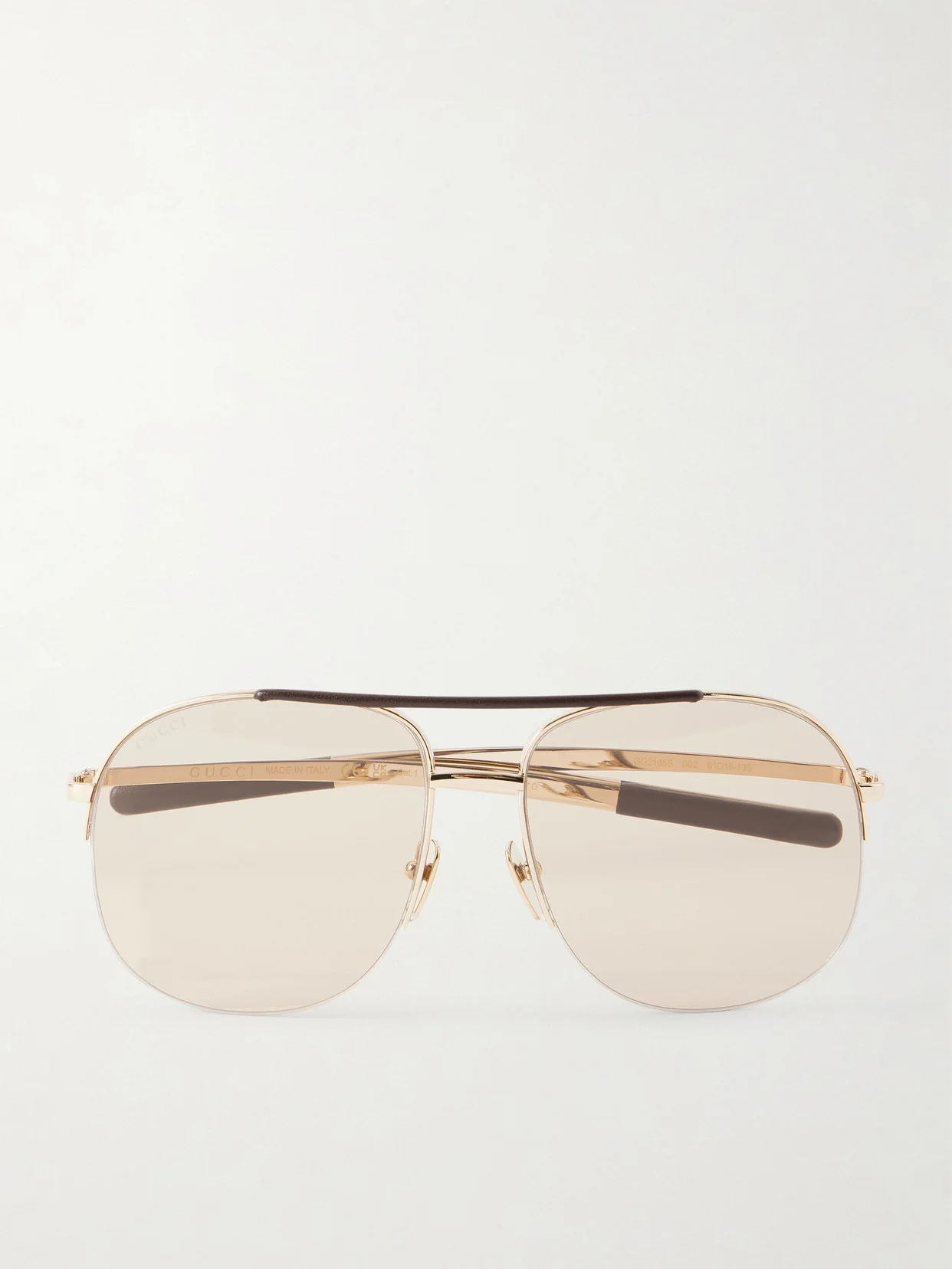 Aviator-style Leather-trimmed Gold-tone Sunglasses - 1