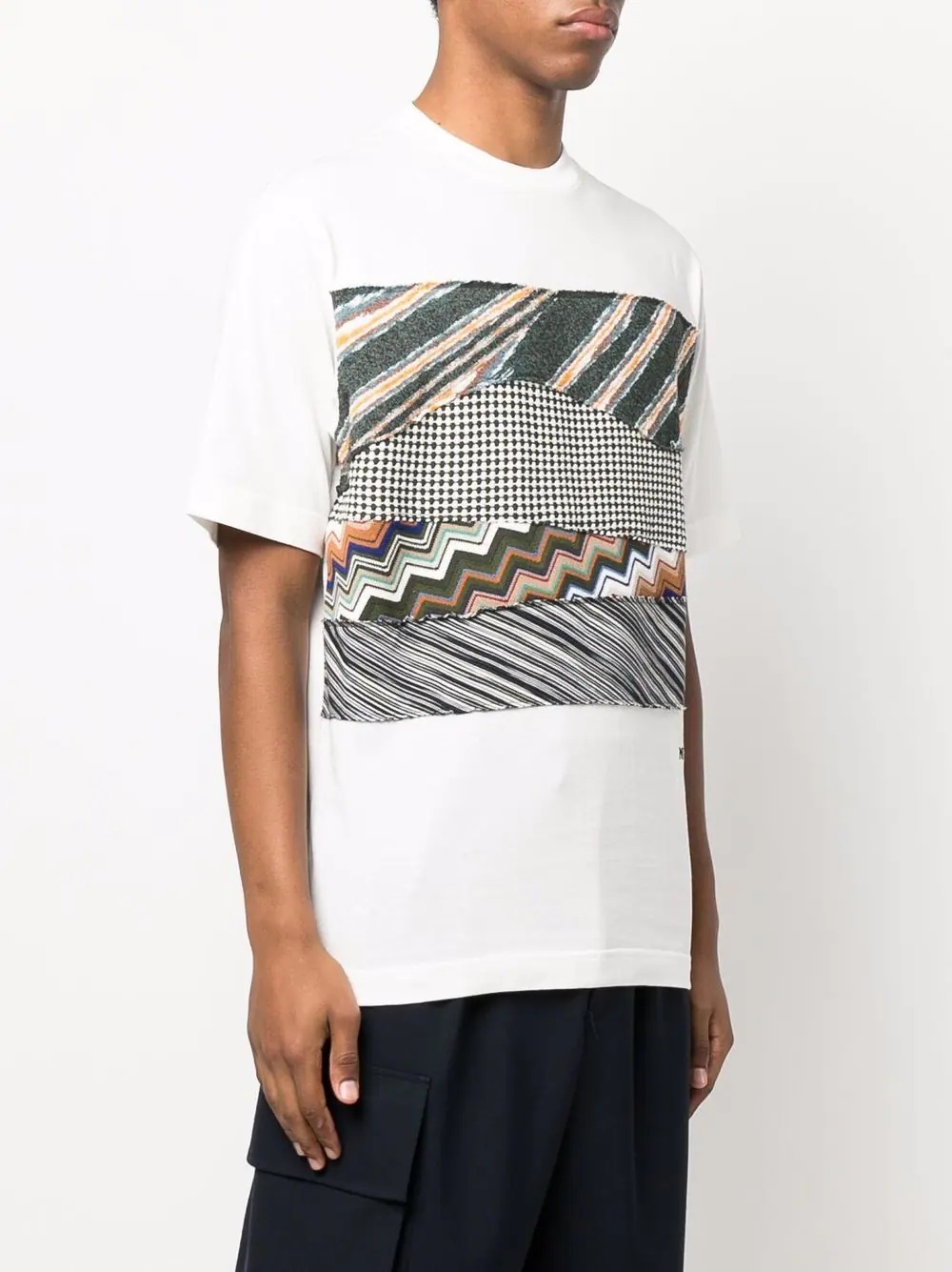 contrast pattern crew neck T-shirt - 3