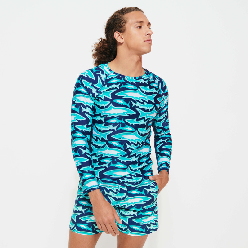 Men Long Sleeves Rashguard Requins 3D 3