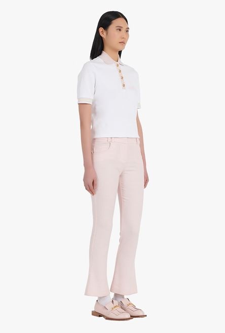 White and pale pink checkered flared pants - 7
