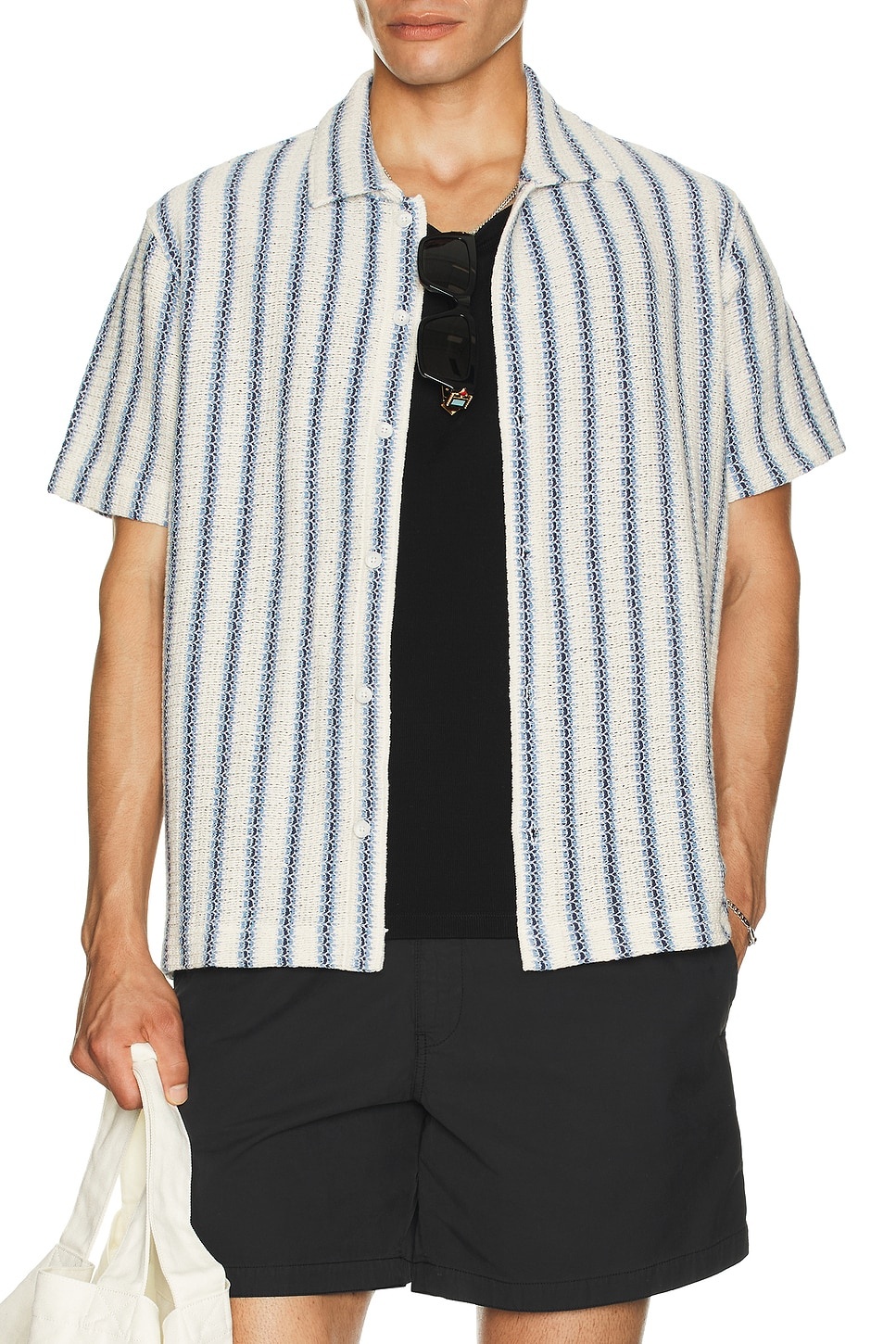 Beach Stripe Knit Button Down Shirt - 4
