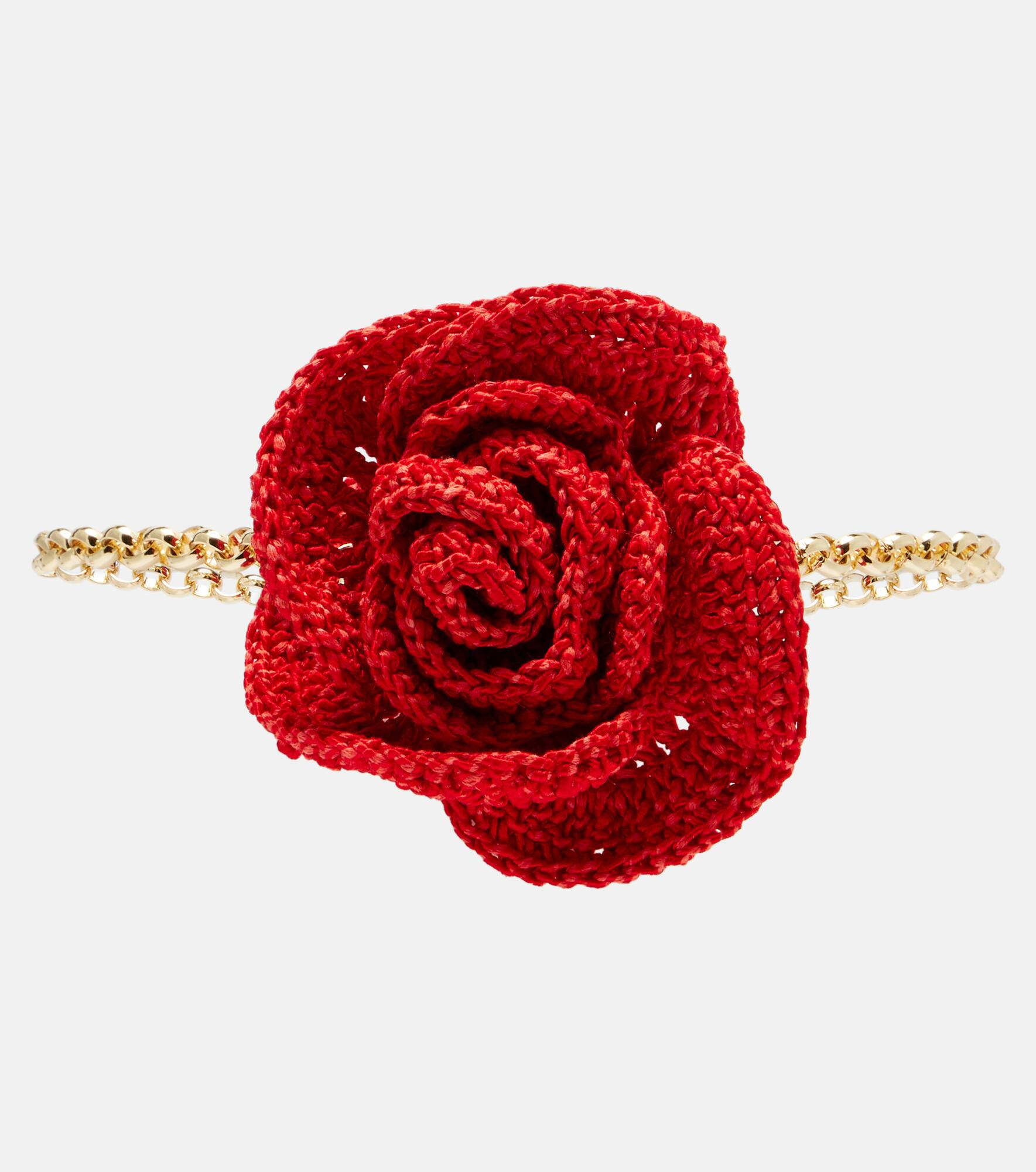 Crochet floral-appliqué gold-plated necklace - 1