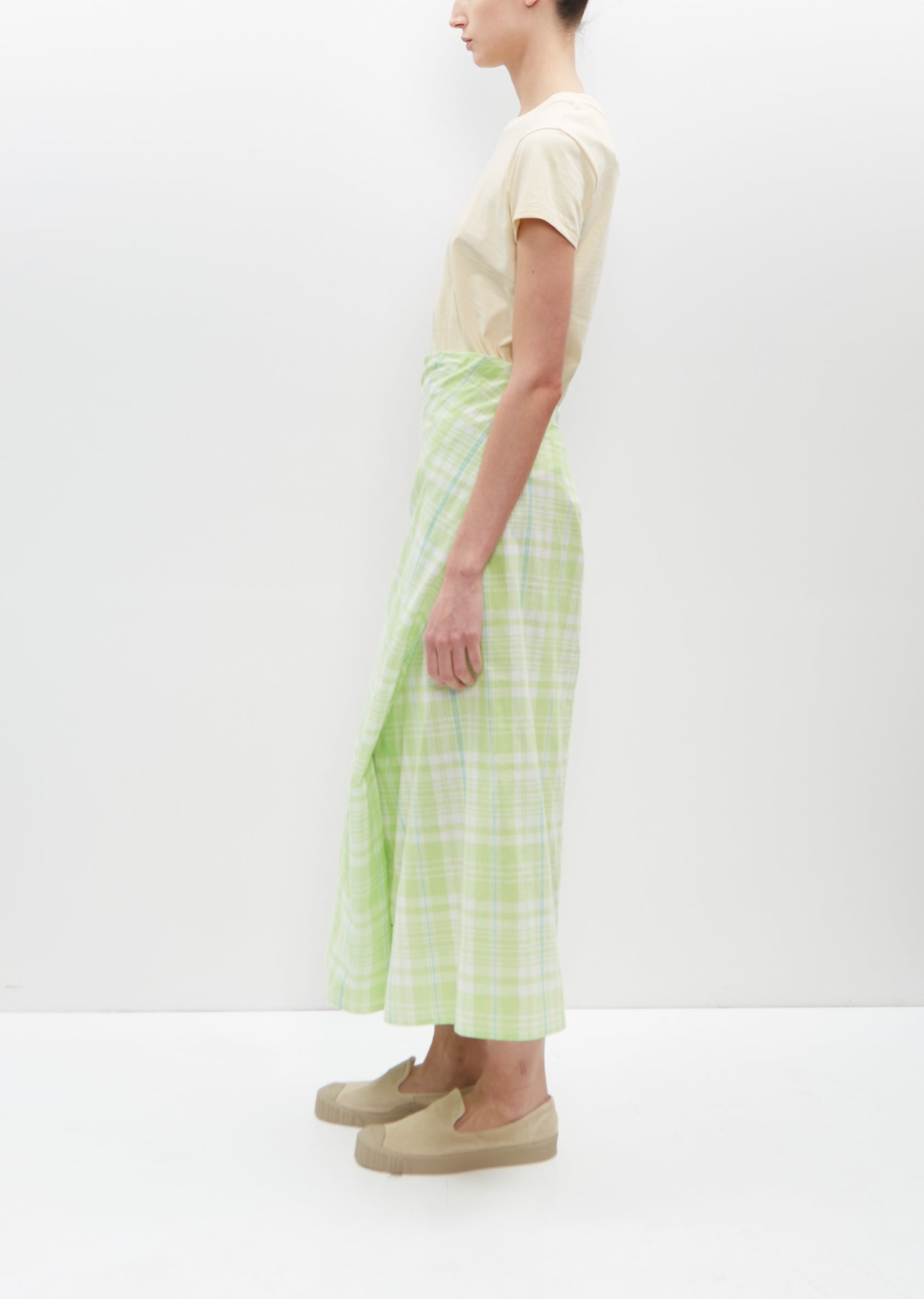 Draped Wrap Skirt — Lime Plaid - 2