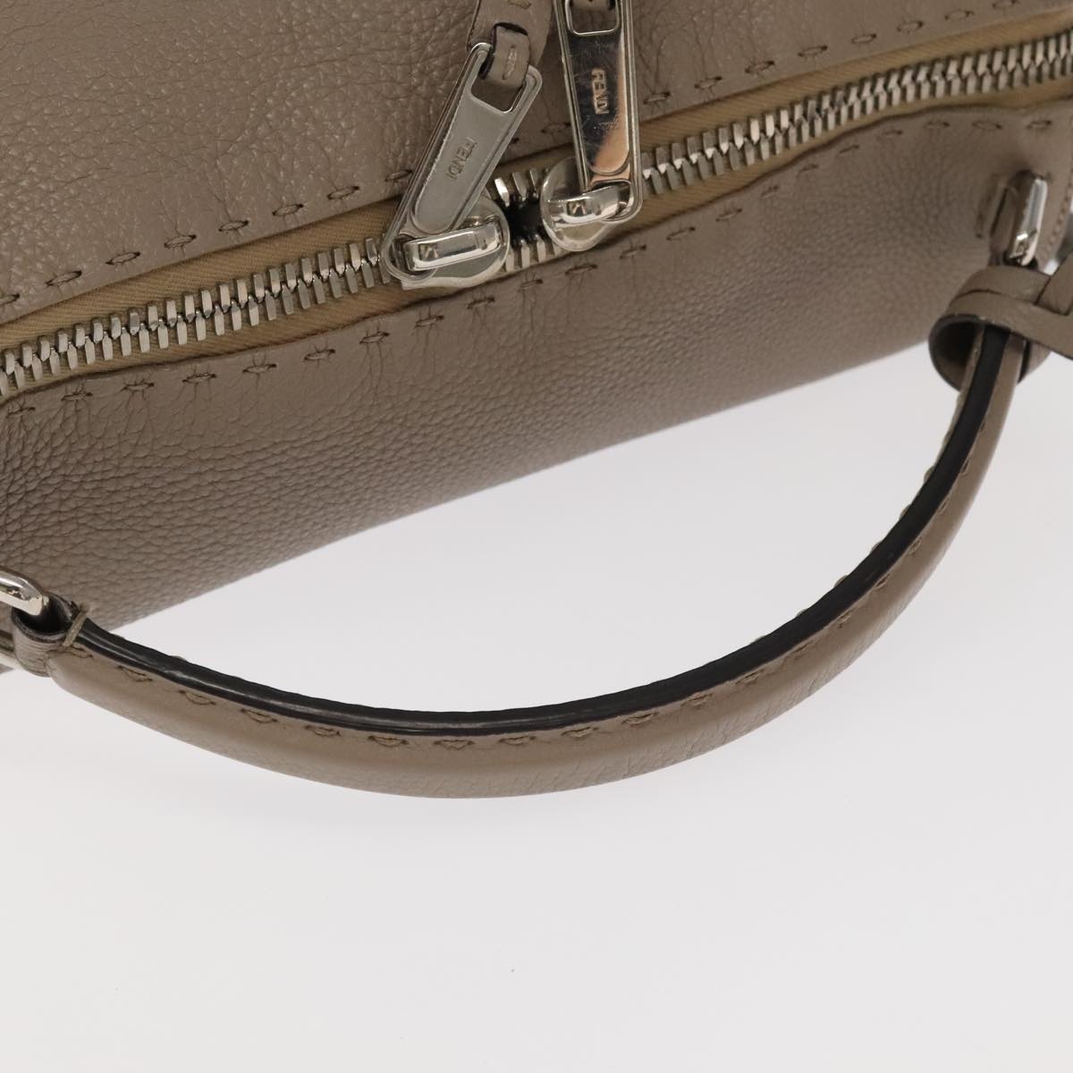 FENDI Hand Bag Leather Gray Silver - 7