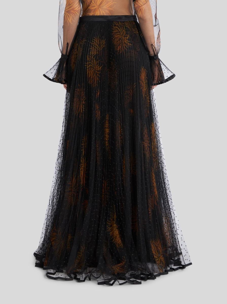 LONG PLEATED TULLE SKIRT WITH DAHLIAS - 4