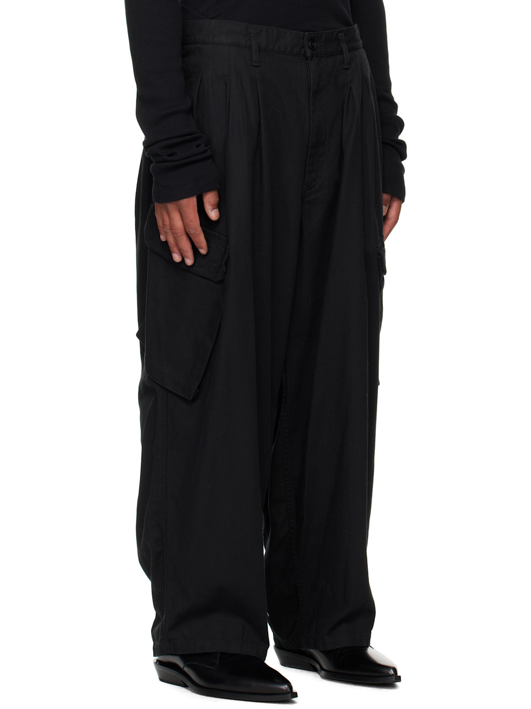 Black Pleated Cargo Pants - 2