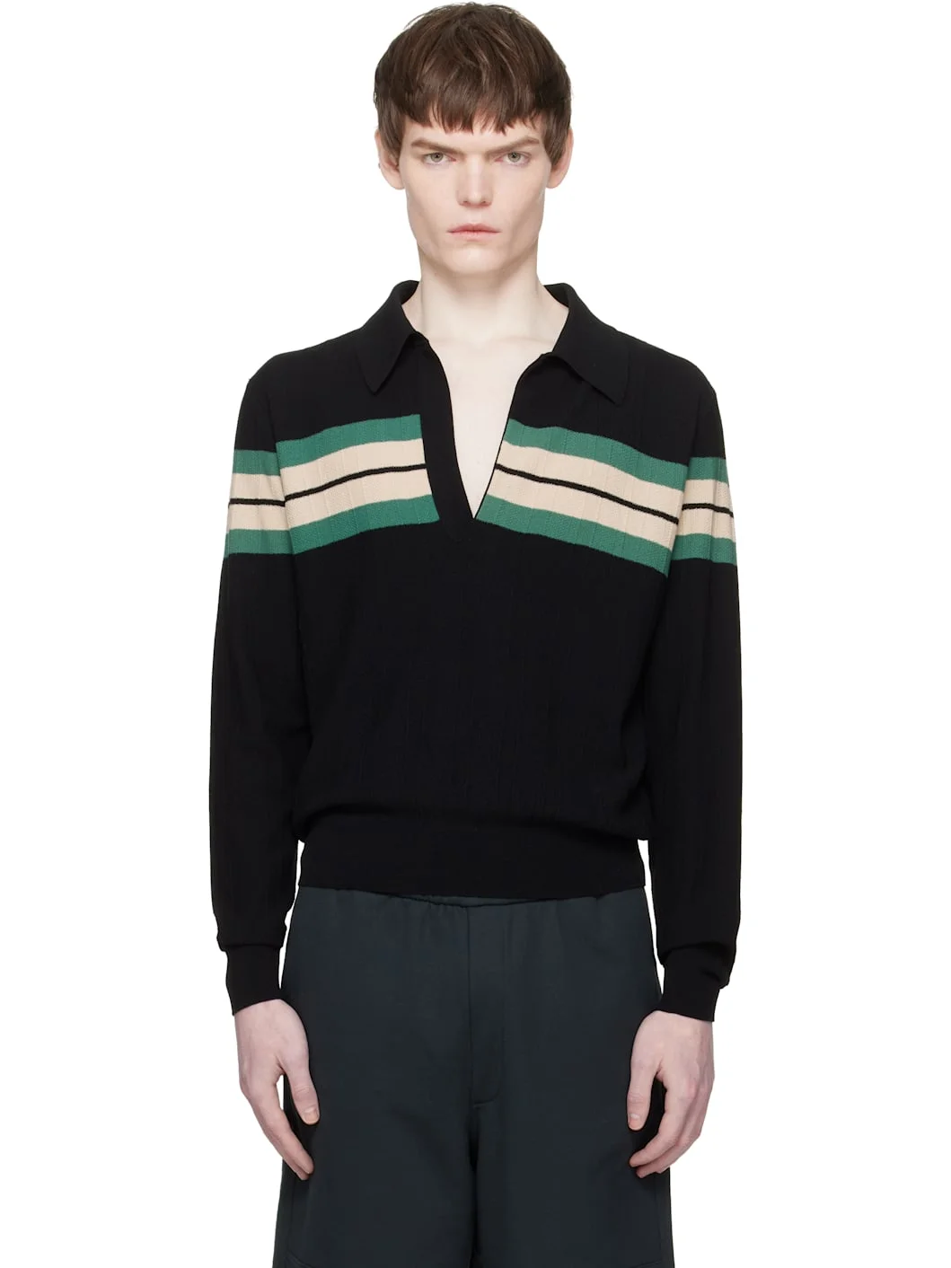 Black Block Stripe Polo - 1