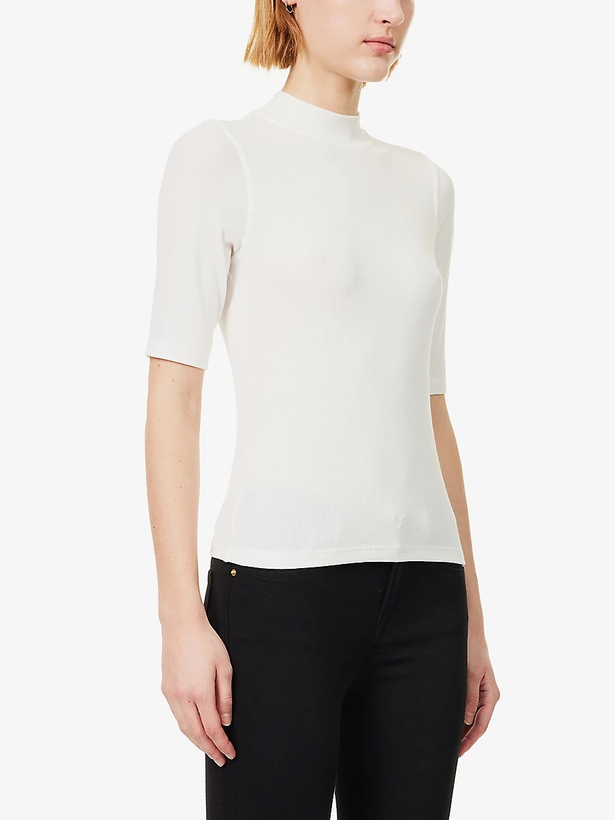 Mock-neck ribbed stretch-woven T-shirt - 3