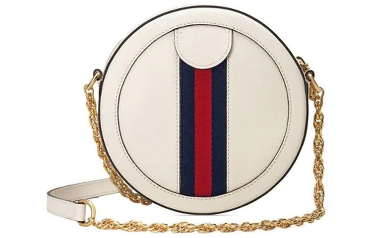 (WMNS) Gucci Ophidia Gold Logo Stripe Webbing Leather Chain Shoulder Messenger Bag Mini White 550618 - 4