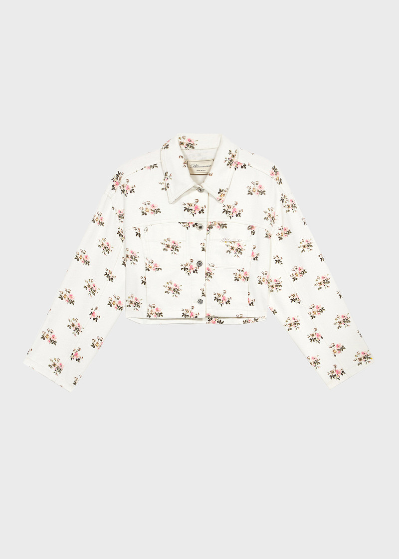 COTTON JACKET WITH FLORAL PRINT AND RHINESTONE PIN - 1
