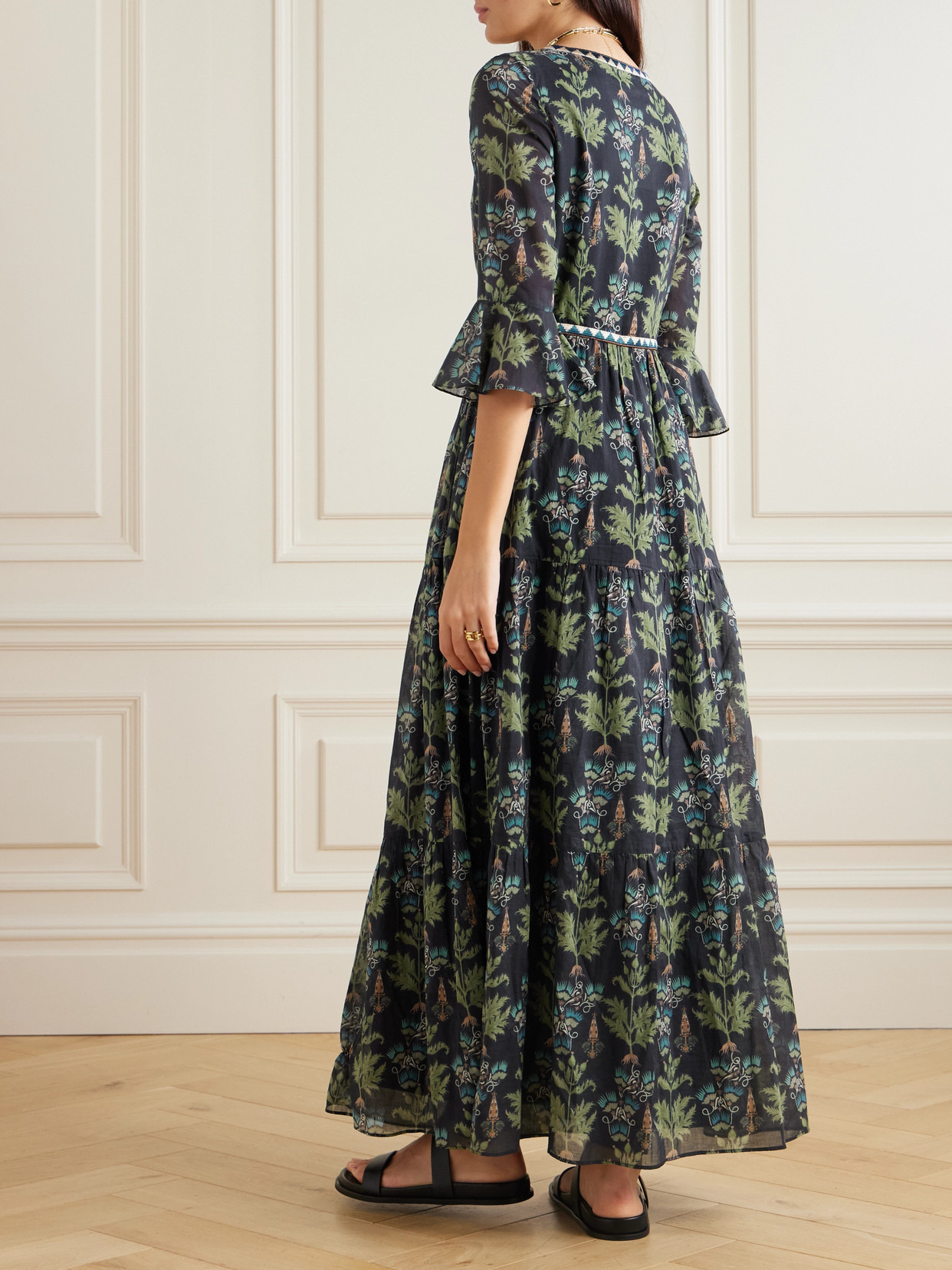 Bella Embroidered Printed Cotton-poplin Maxi Dress - 3
