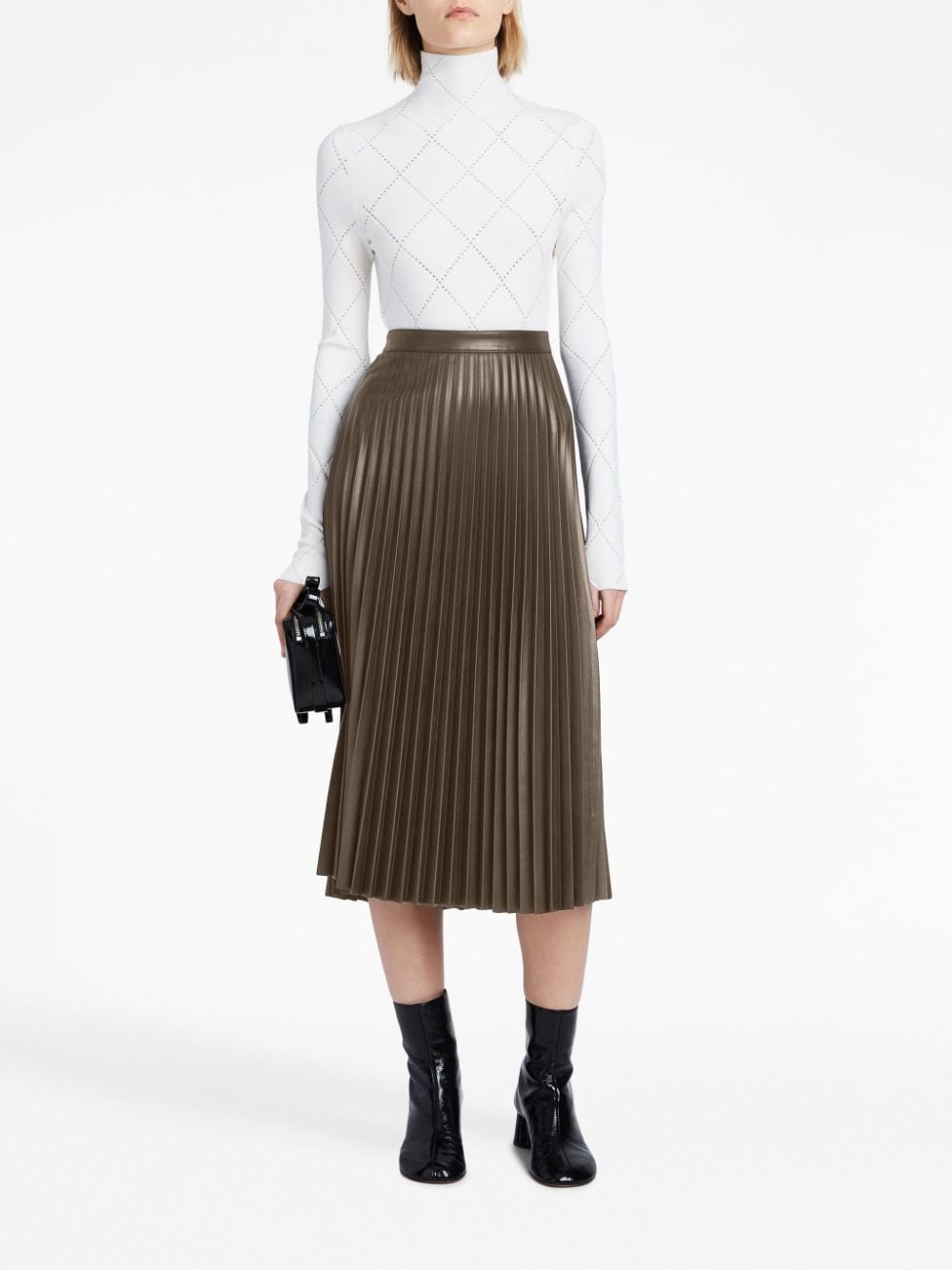 faux-leather pleated midi skirt - 2