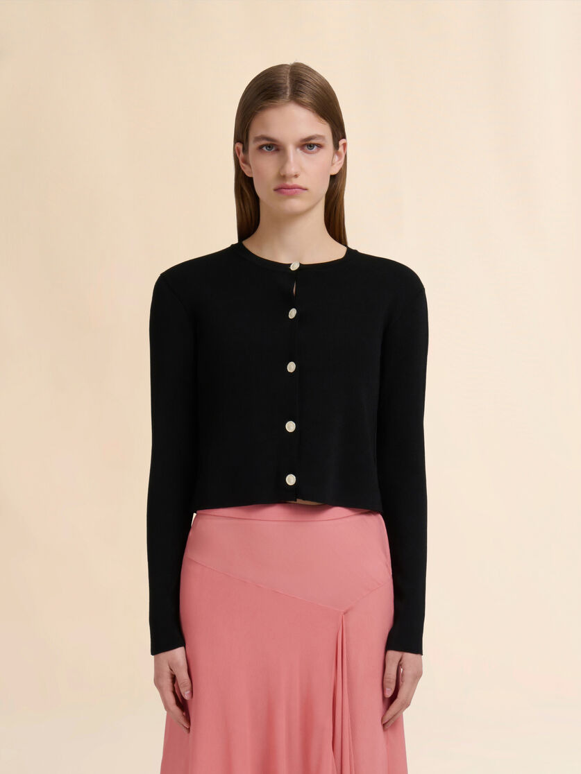BLACK VISCOSE HALF-AND-HALF CARDIGAN - 2