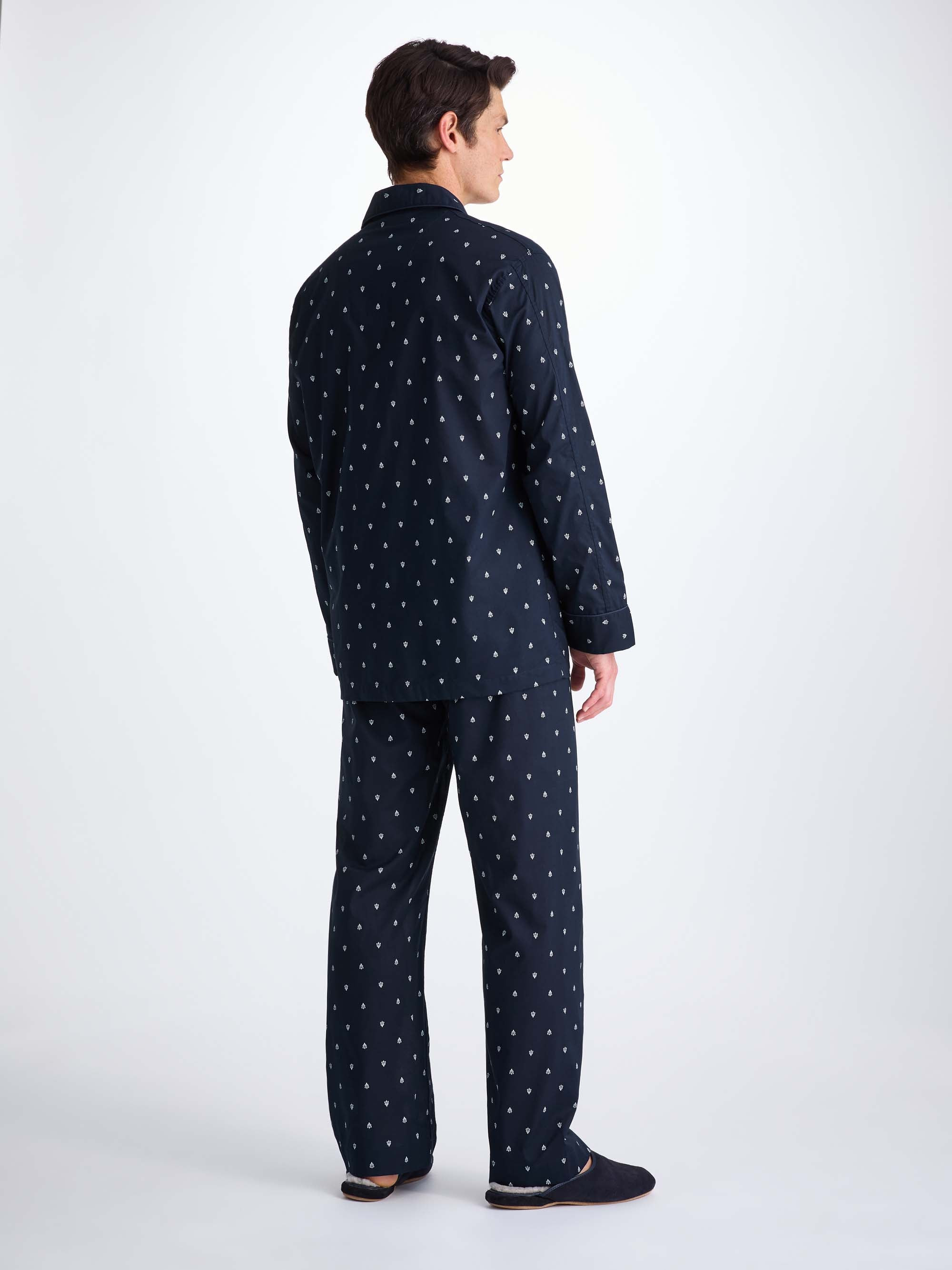 Men's Classic Fit Pajamas Cotton Batiste Navy Paisley Motif - 4