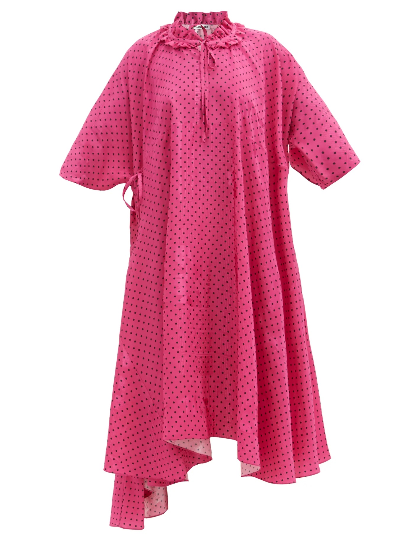 Ruffle-neck polka-dot jacquard crepe dress - 1