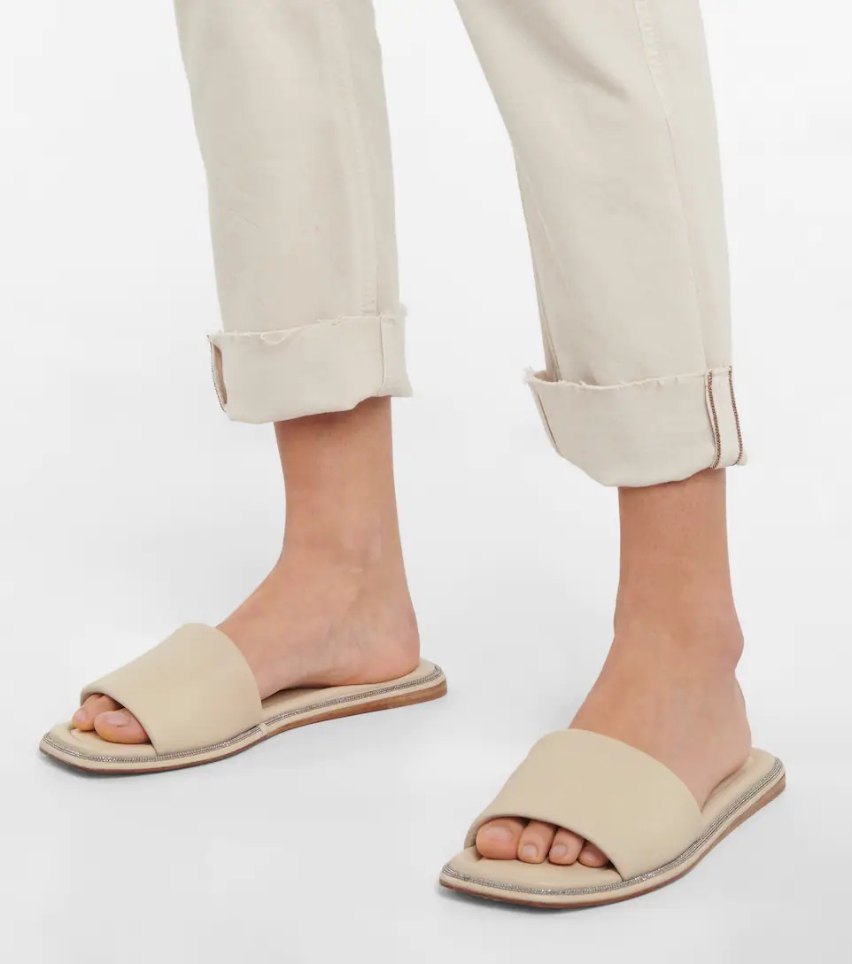 Embellished leather slides - 4