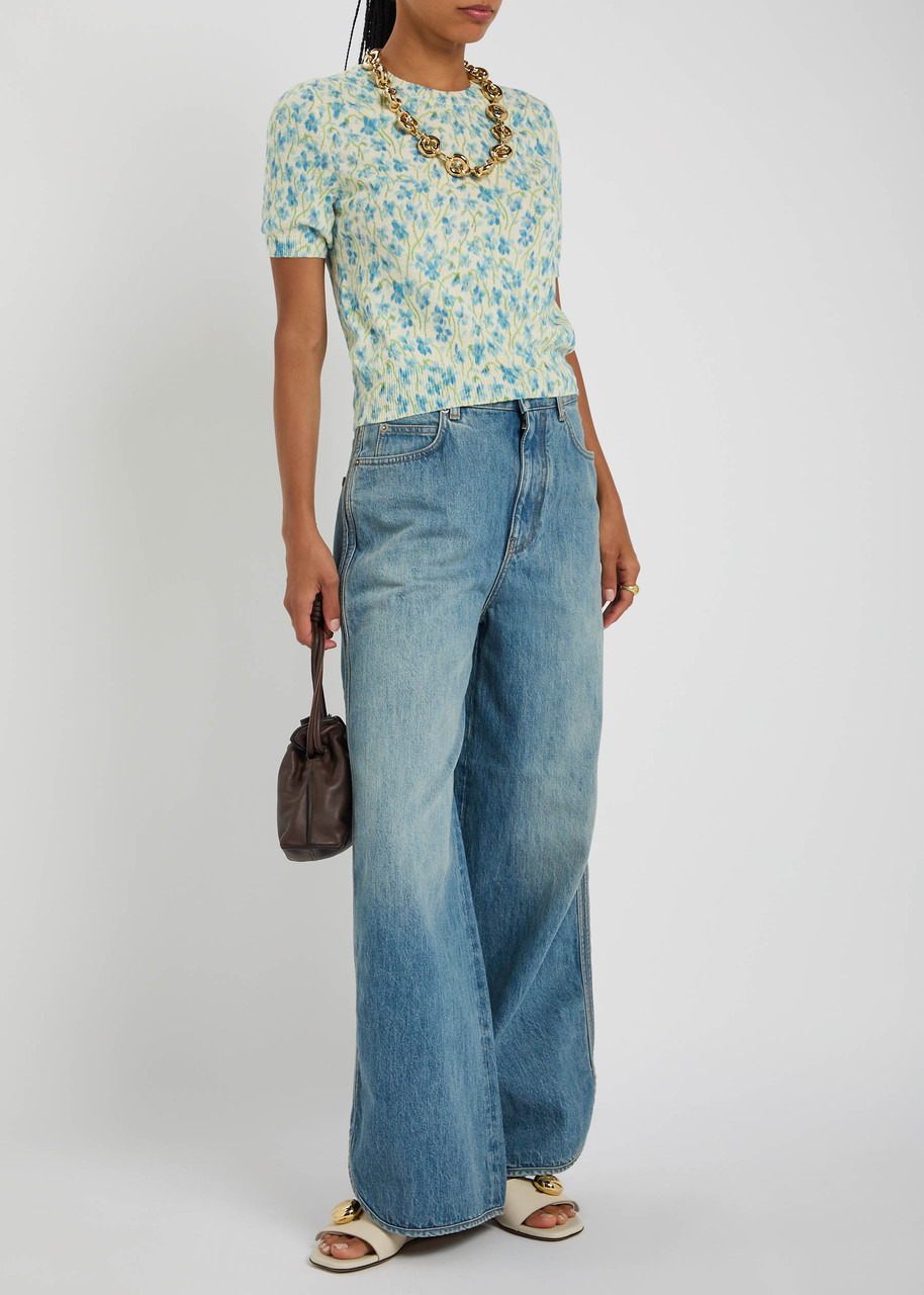Loewe Floral-intarsia Textured Cotton-blend top - 4