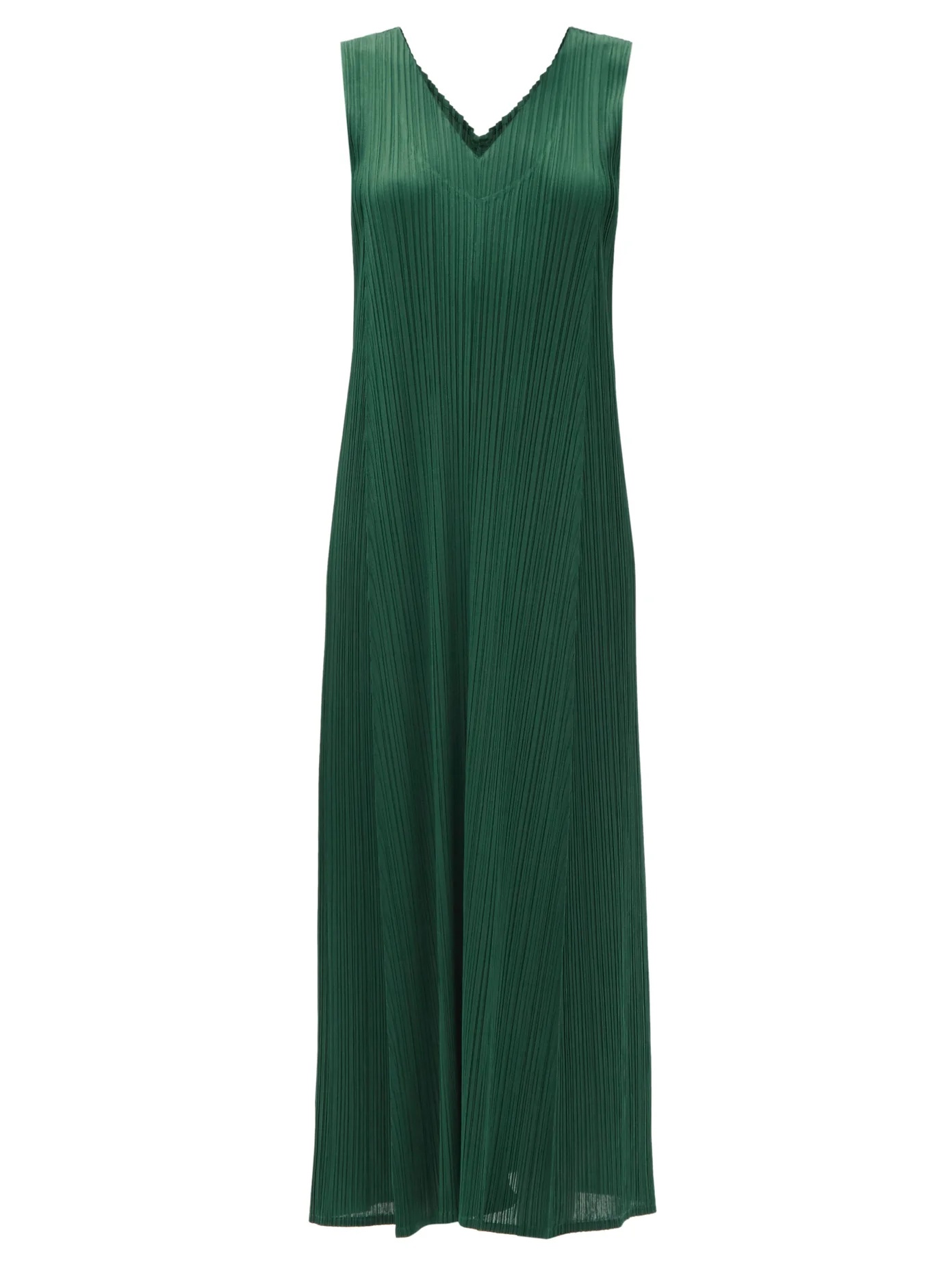 V-neck technical-pleated longline dress - 1