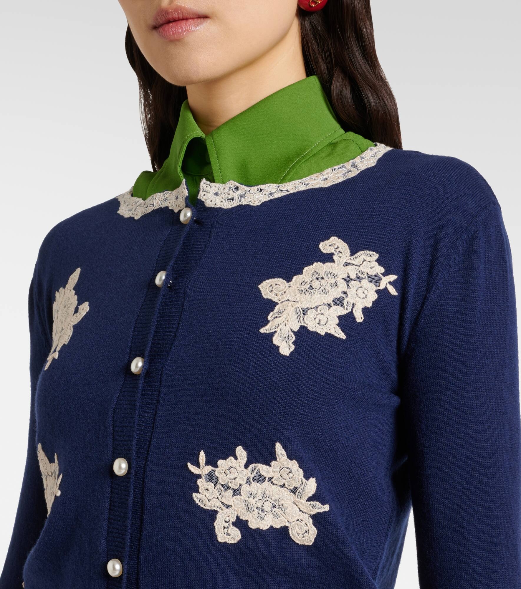 Lace-trimmed virgin wool cardigan - 4