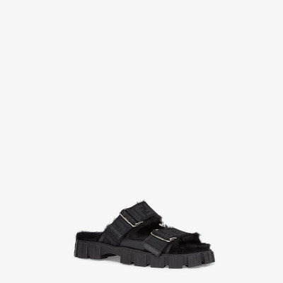 FENDI Black rabbit fur sandals outlook