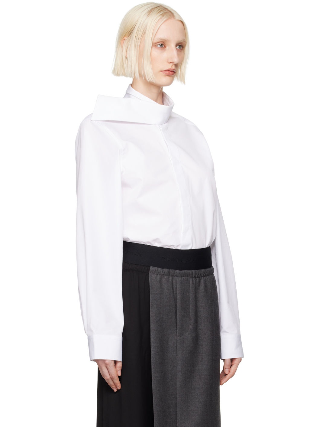 White Scarf Collar Shirt - 2
