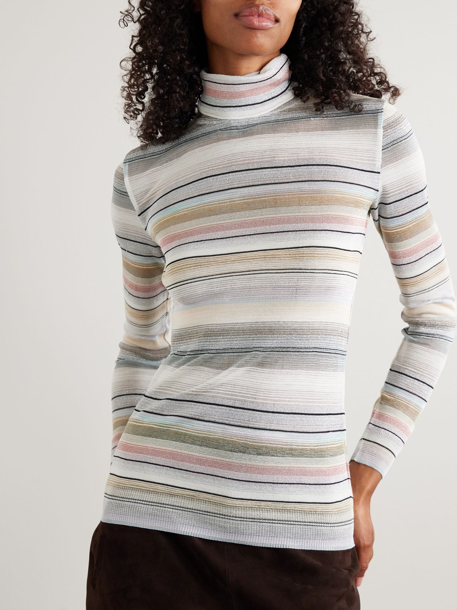 Striped metallic crochet-knit turtleneck sweater Multi - 3
