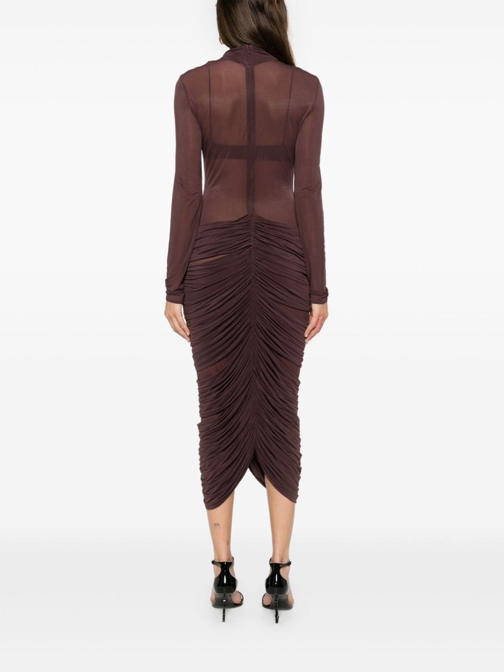 semi-sheer ruched midi dress - 7