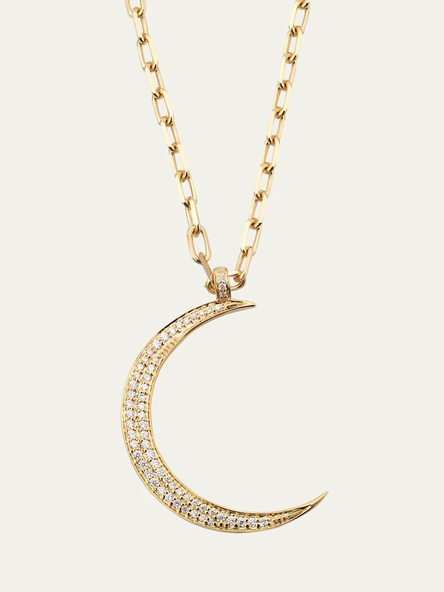 14K Gold Diamond Large Moon Pendant Necklace - 1