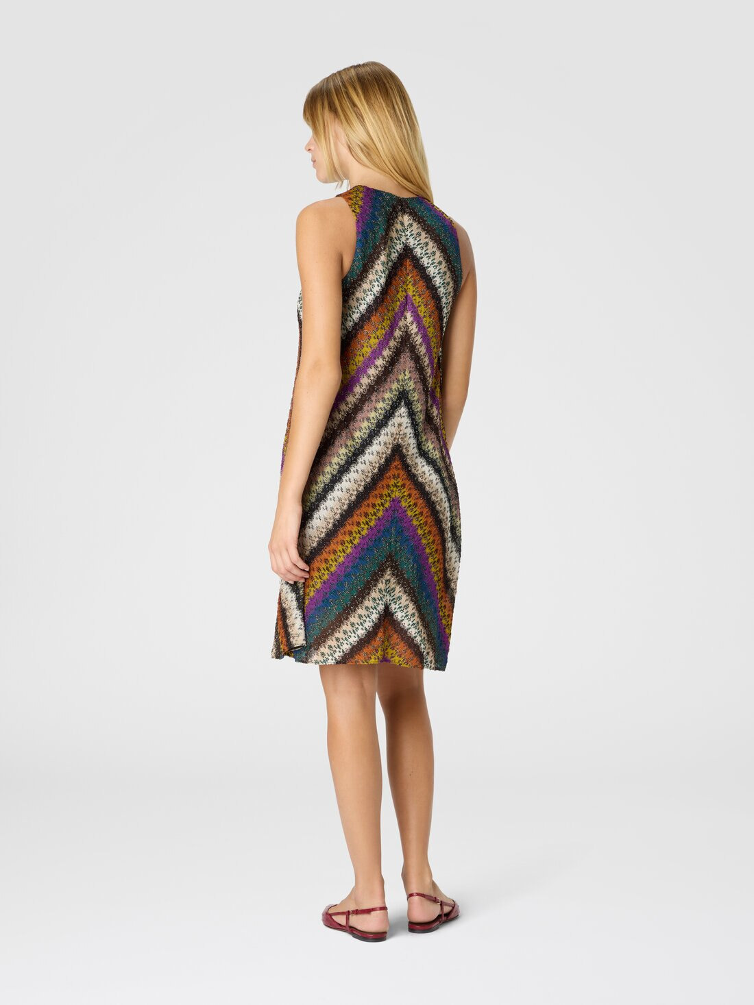 Crew Neck Mini Dress in Perforated Tulle Lace - 3