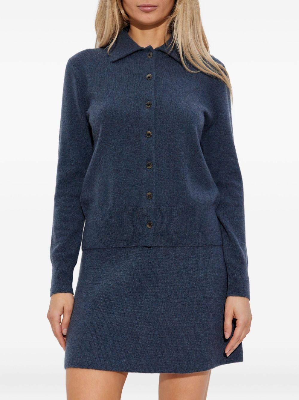 button-down collar cashmere cardigan - 3