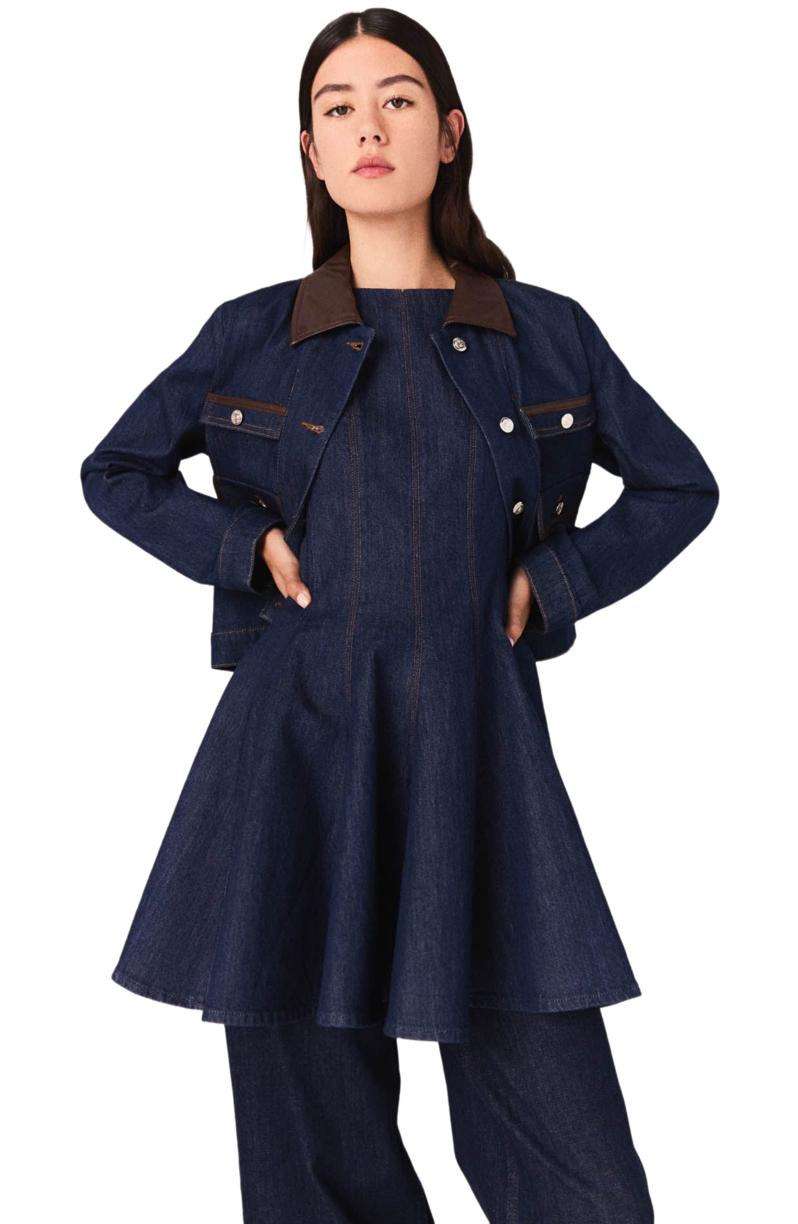maje Denim jacket with faux leather in Navy at Nordstrom - 5
