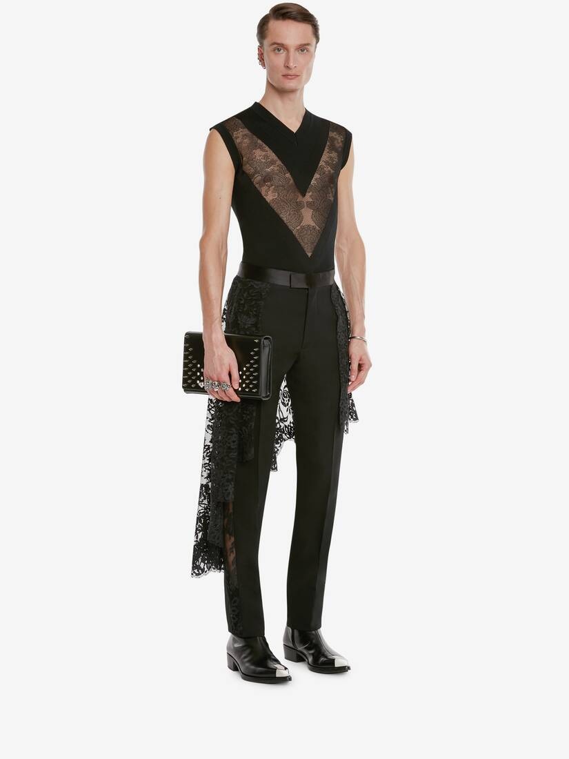 Men's Sheer Lace Detail Vest in Black - 3
