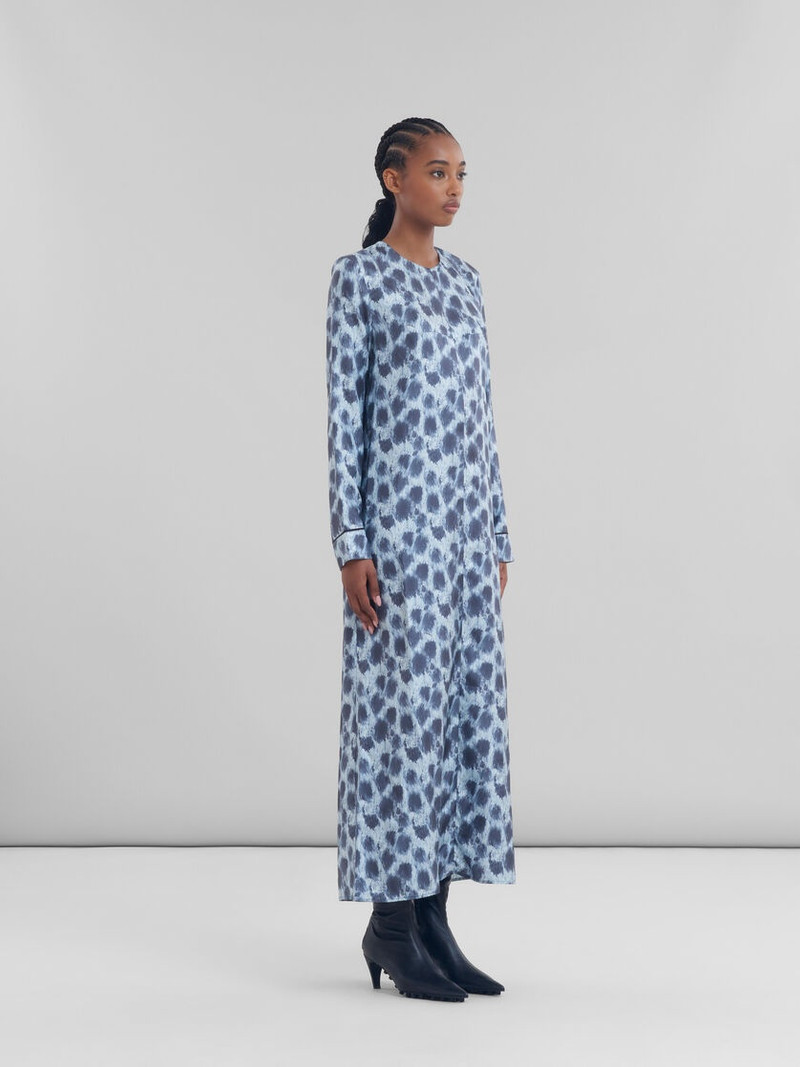 GREY SILK LONG DRESS WITH CRAYON LEOPARD PRINT 6
