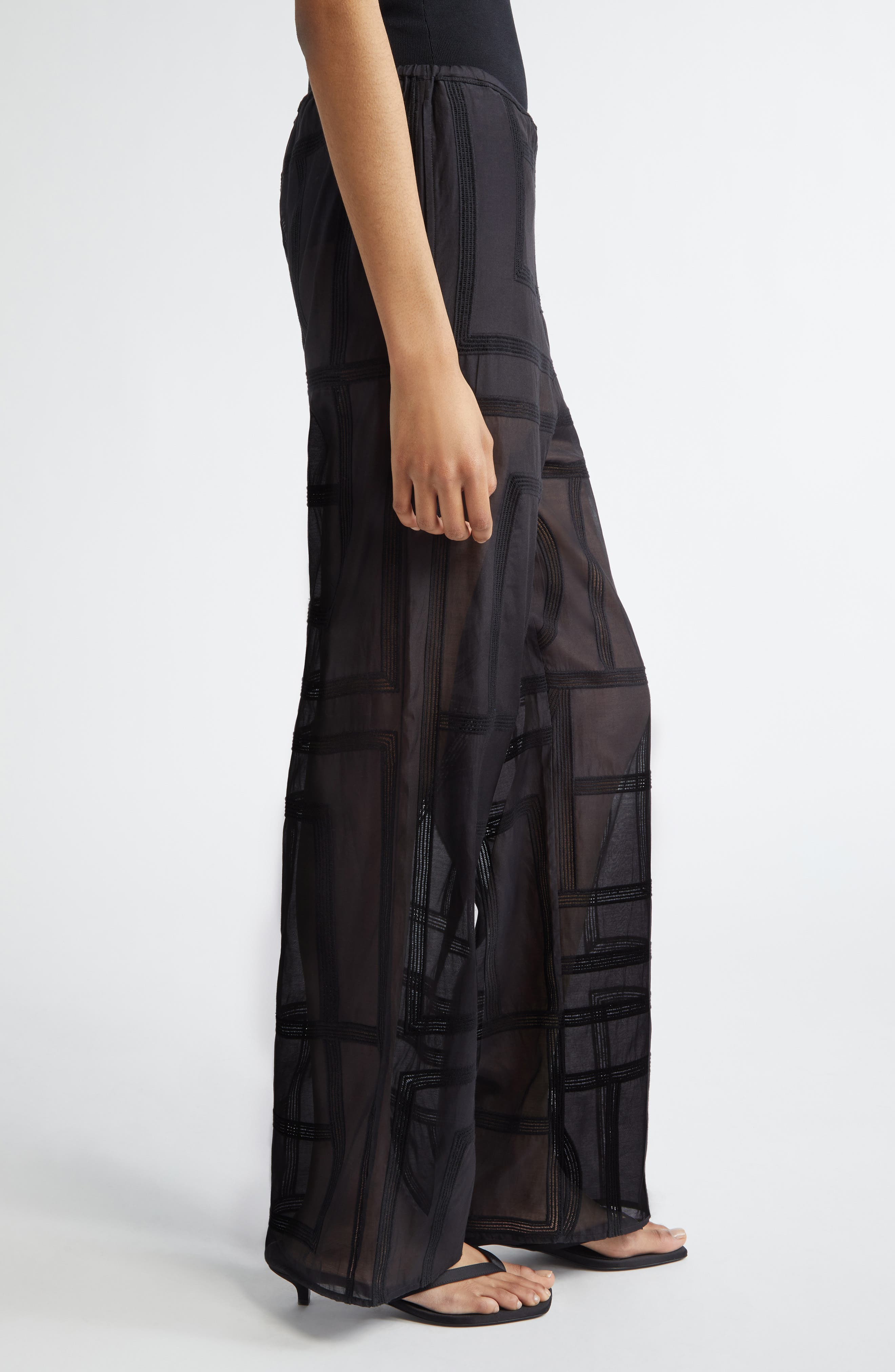 TOTEME Monogram Open Stitch Organic Cotton & Silk PJ Bottoms in Black at Nordstrom - 4
