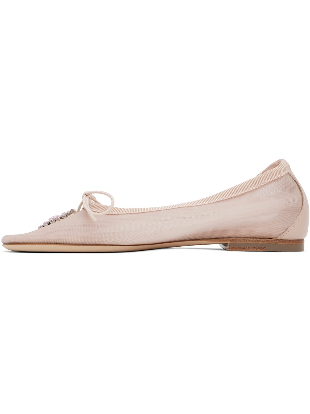 Pink Embellished Flower Mesh Ballerina Flats - 3