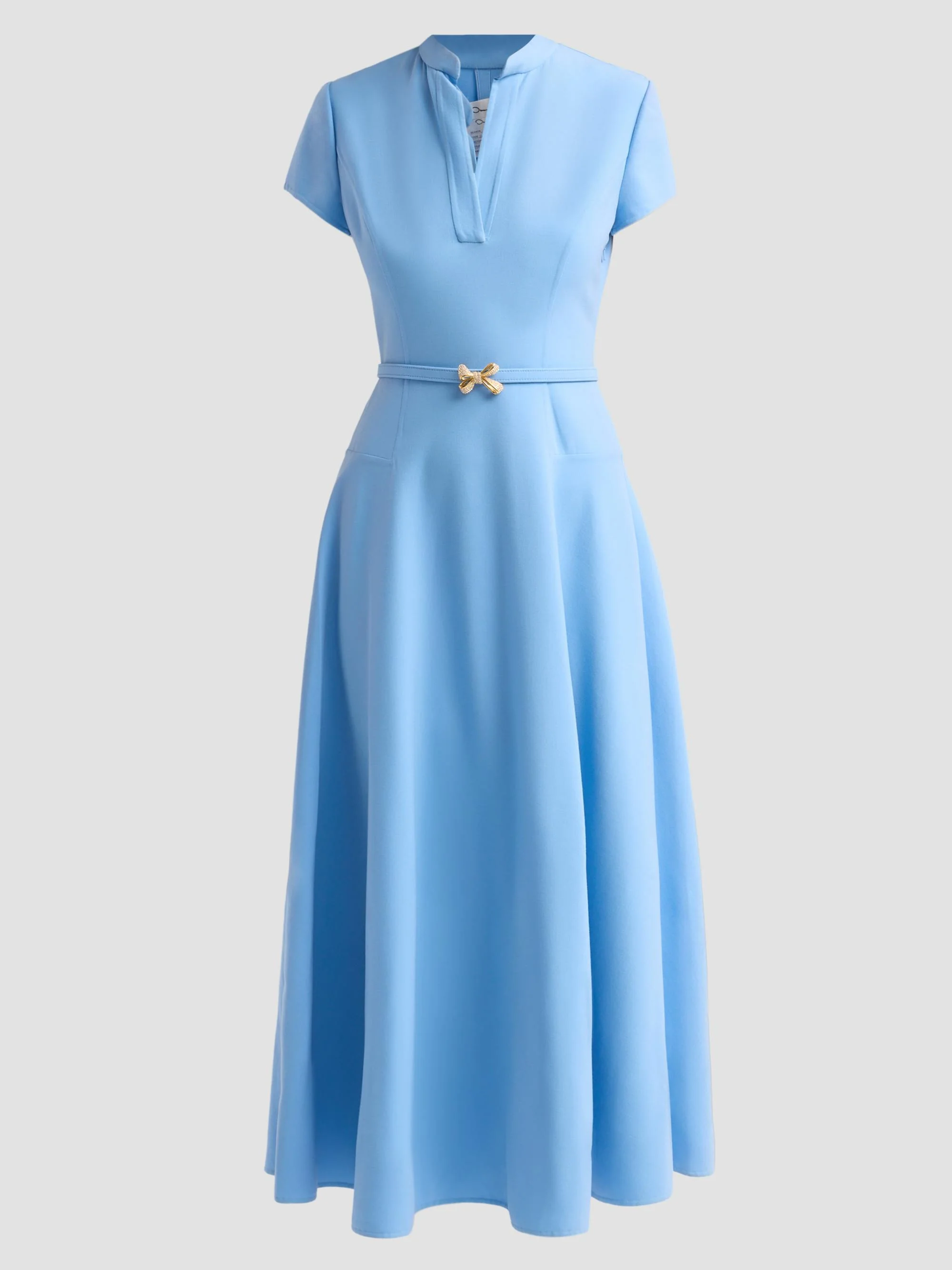Women's Bow-Detail Belted Stretch-Wool Day Dress - Talc Blue - 1