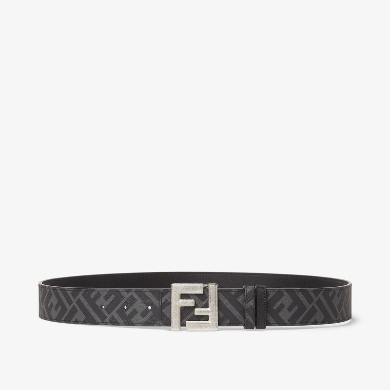 FENDI FF Squared Belt Black leather and black FF canvas reversible belt outlook