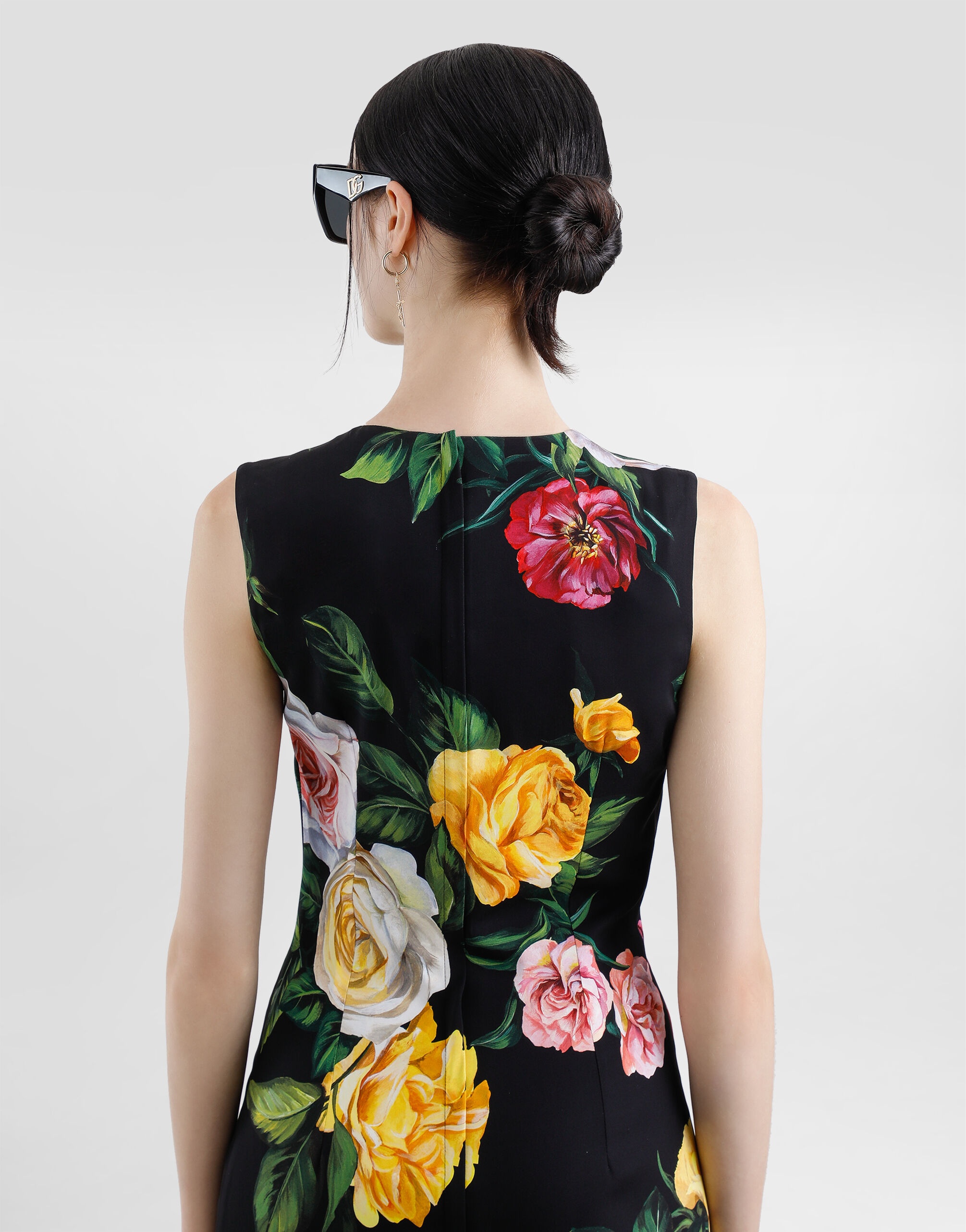 Charmeuse calf-length sheath dress with peony and rose print - 6