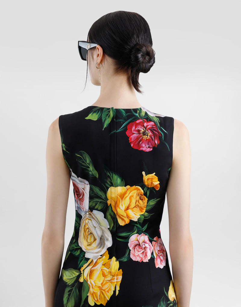 Floral-print stretch-silk charmeuse dress Black 6