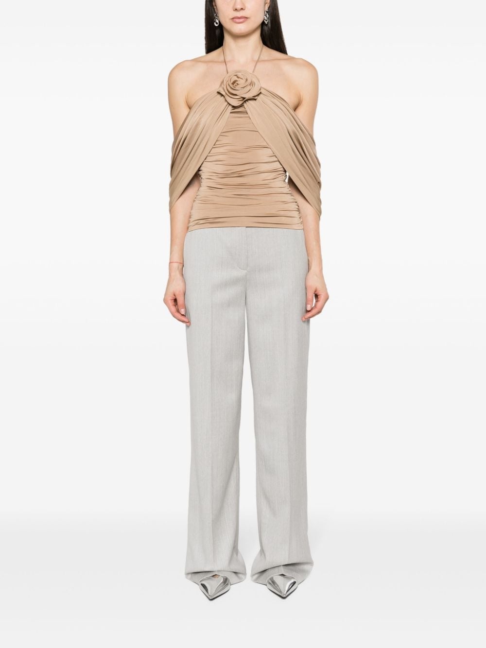 draped floral-appliquÃ© halterneck top - 4
