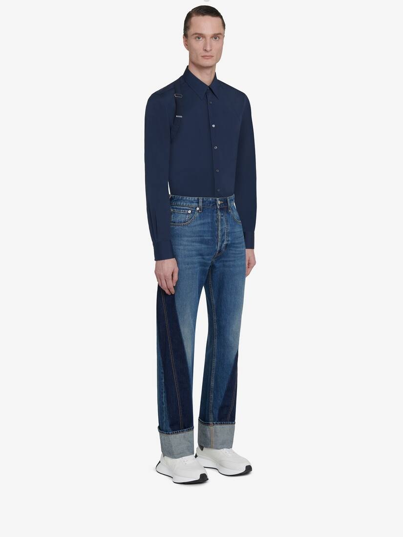 Men's Selvedge Tape Harness Shirt in Ink Blue - 4