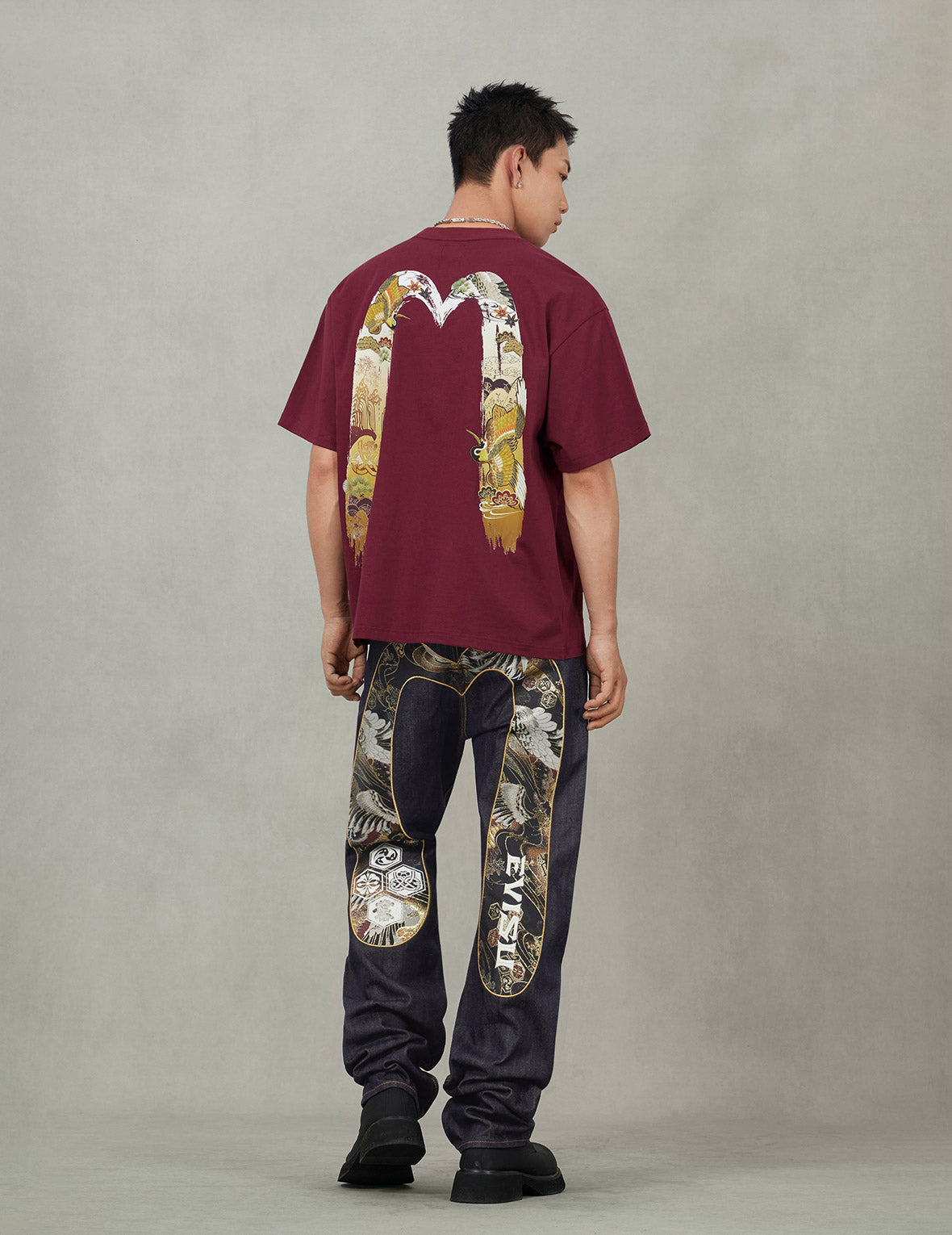 Logo and Crane Soaring Daicock Print Relax Fit T-shirt - 4