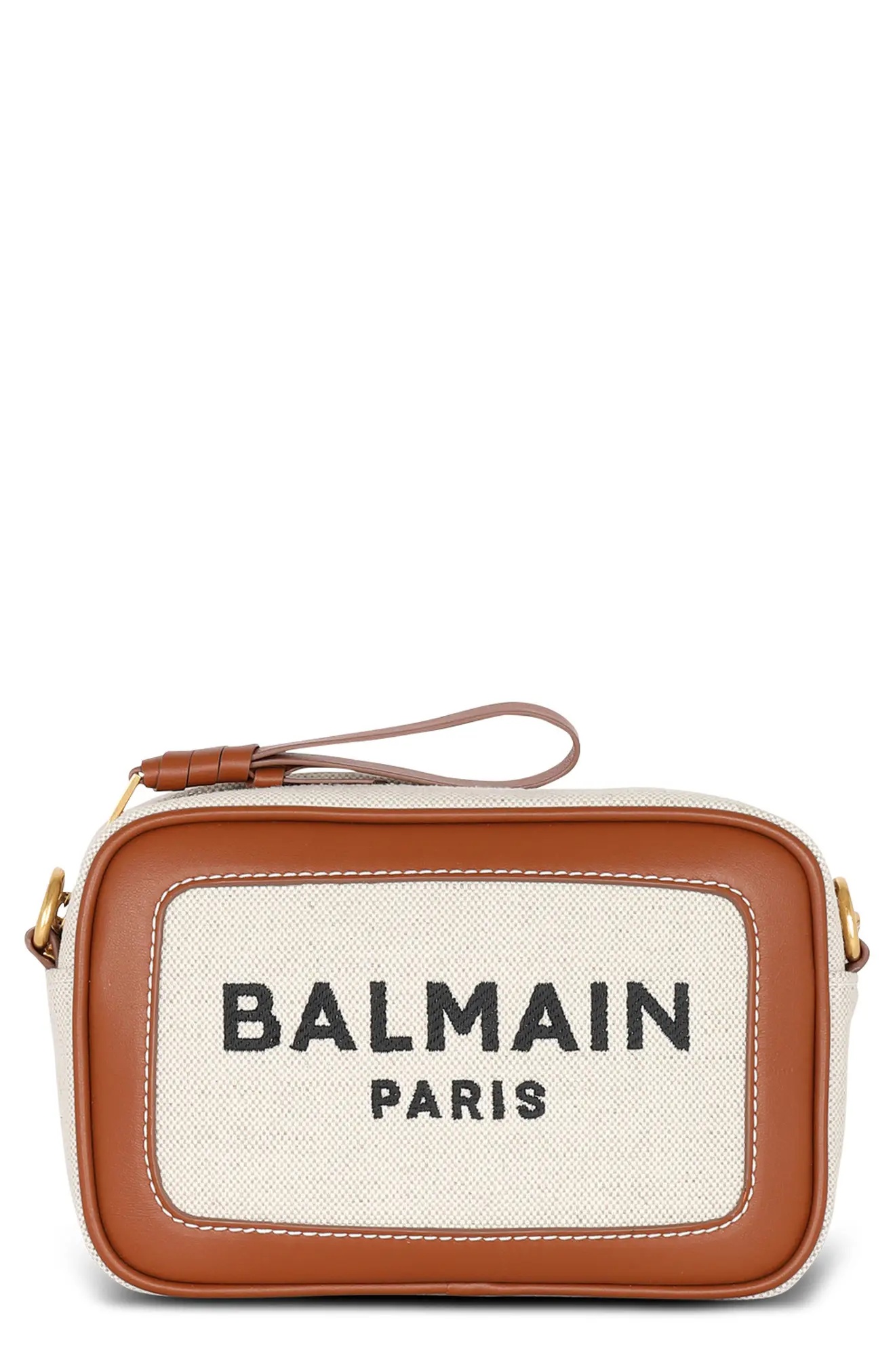 Balmain B-Army Logo Canvas & Leather Crossbody Camera Bag in