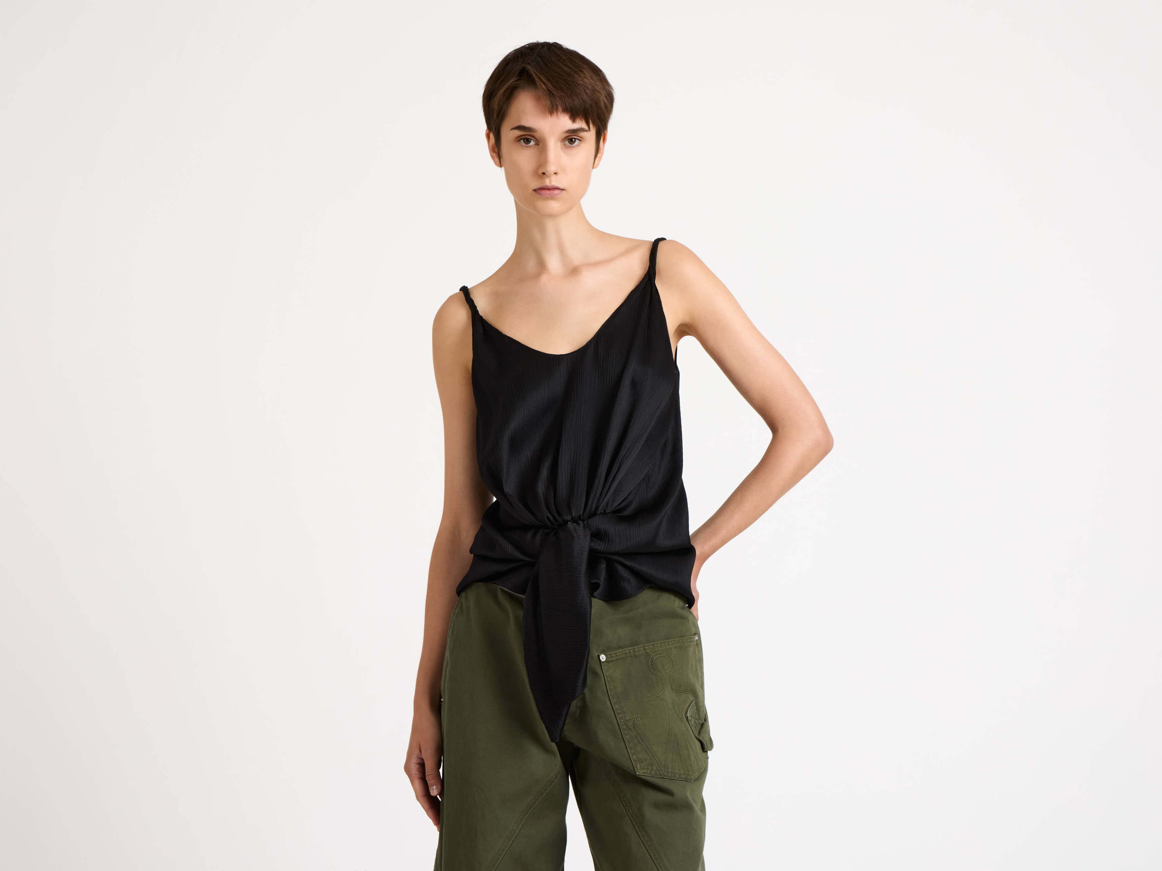 KNOTTED WAIST CAMI TOP IN BLACK - 5