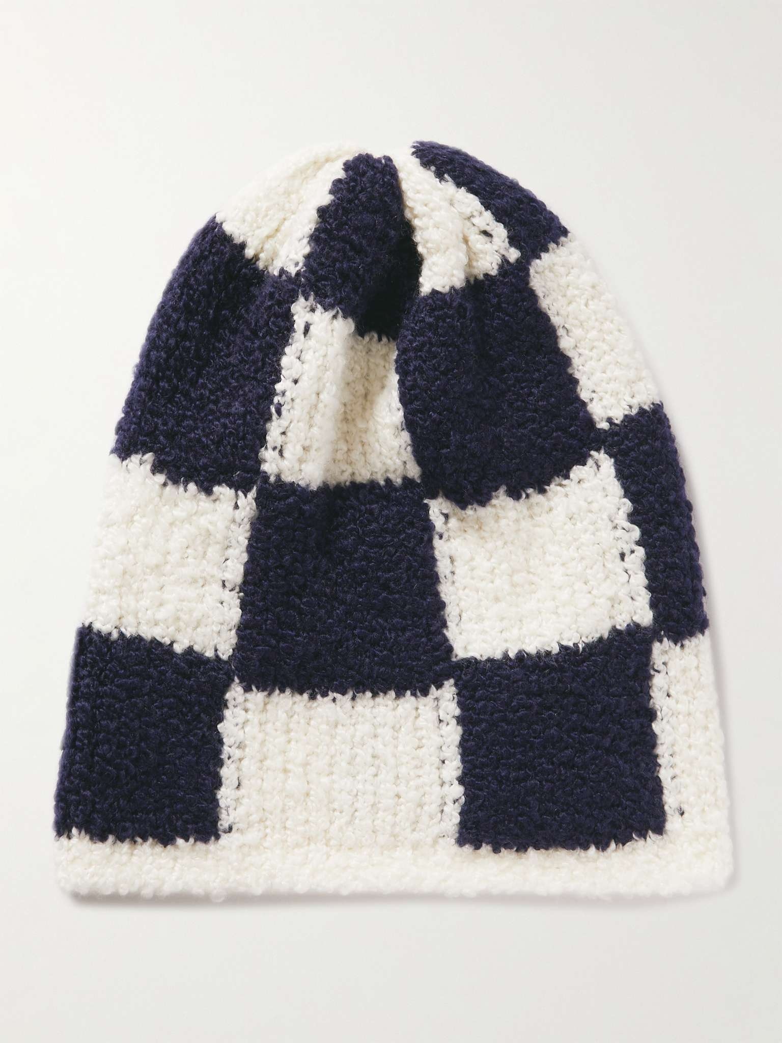 Checked Cashmere and Silk-Blend Bouclé Beanie - 1