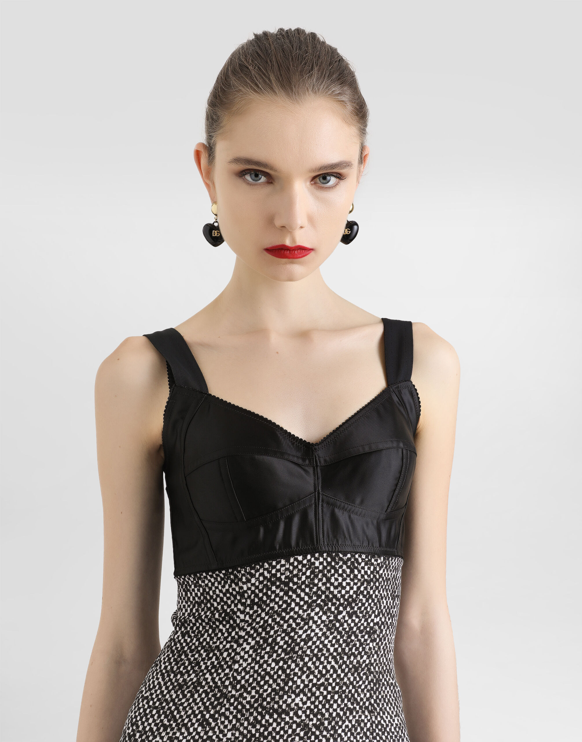 Heavy crêpe dress with damier print - 4