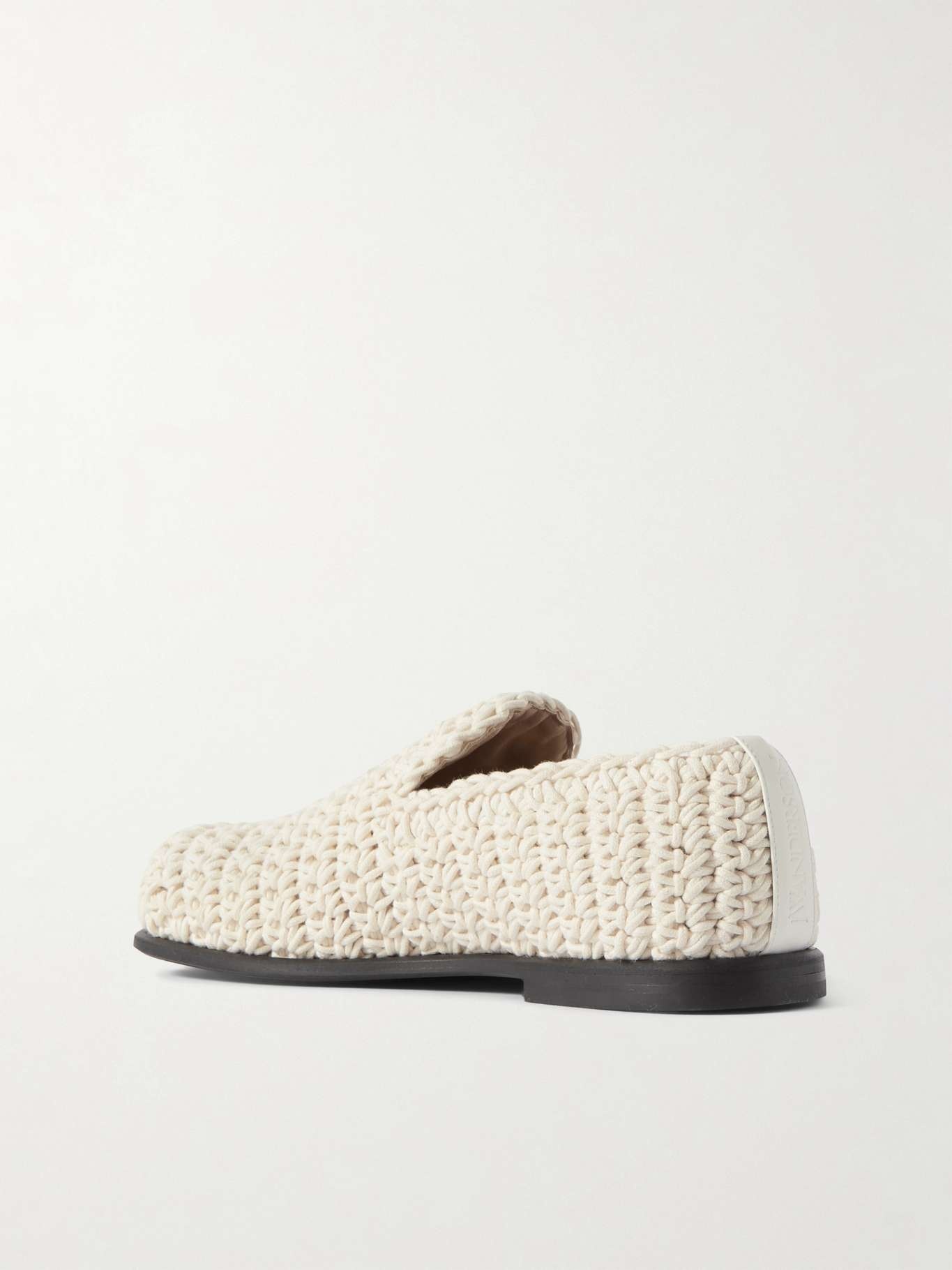 Crocheted leather-trimmed cotton loafers - 3
